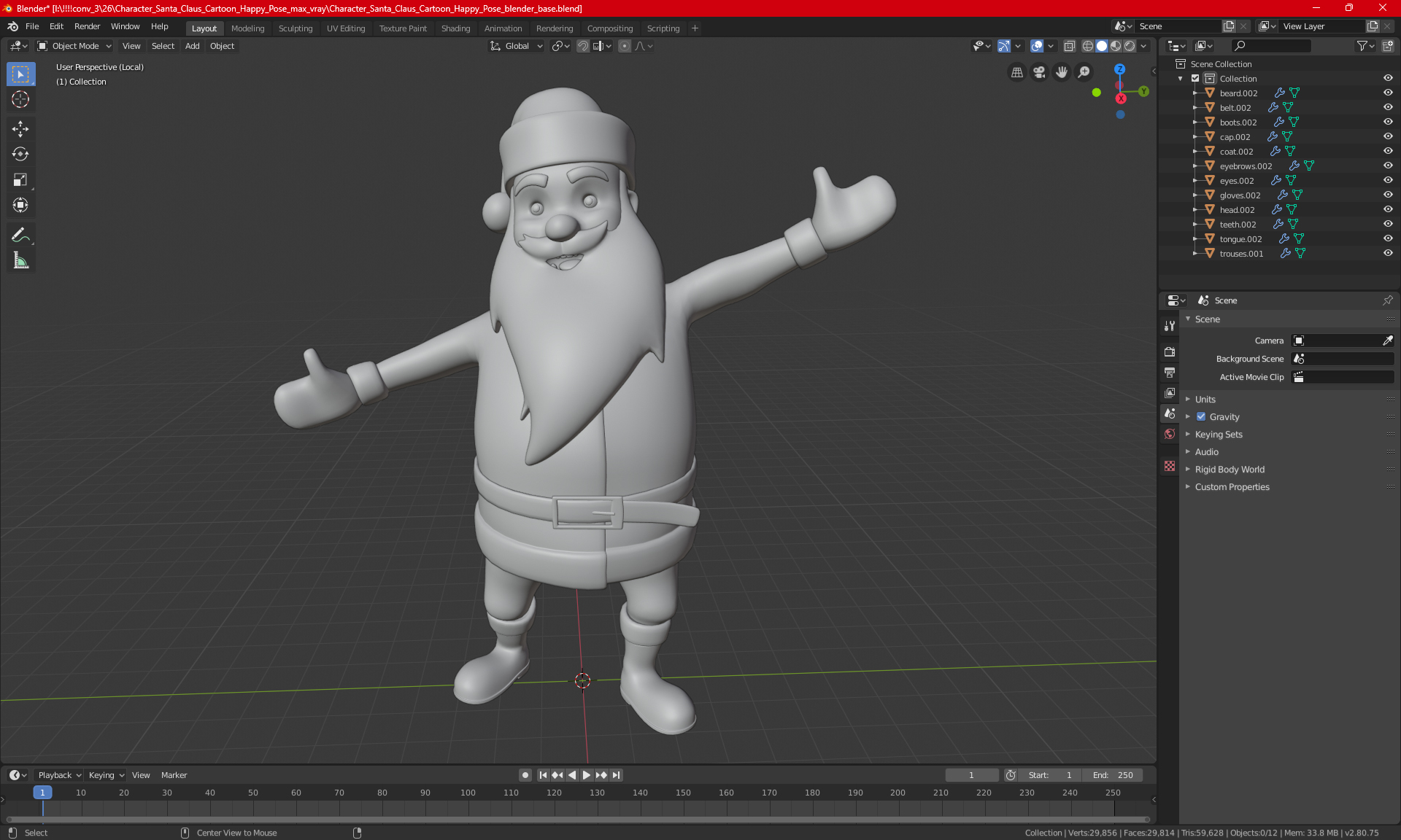 3D model Character Santa Claus Cartoon Happy Pose