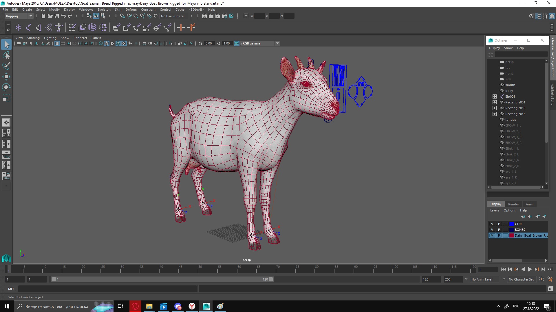 3D Goat Saanen Breed Rigged for Maya model