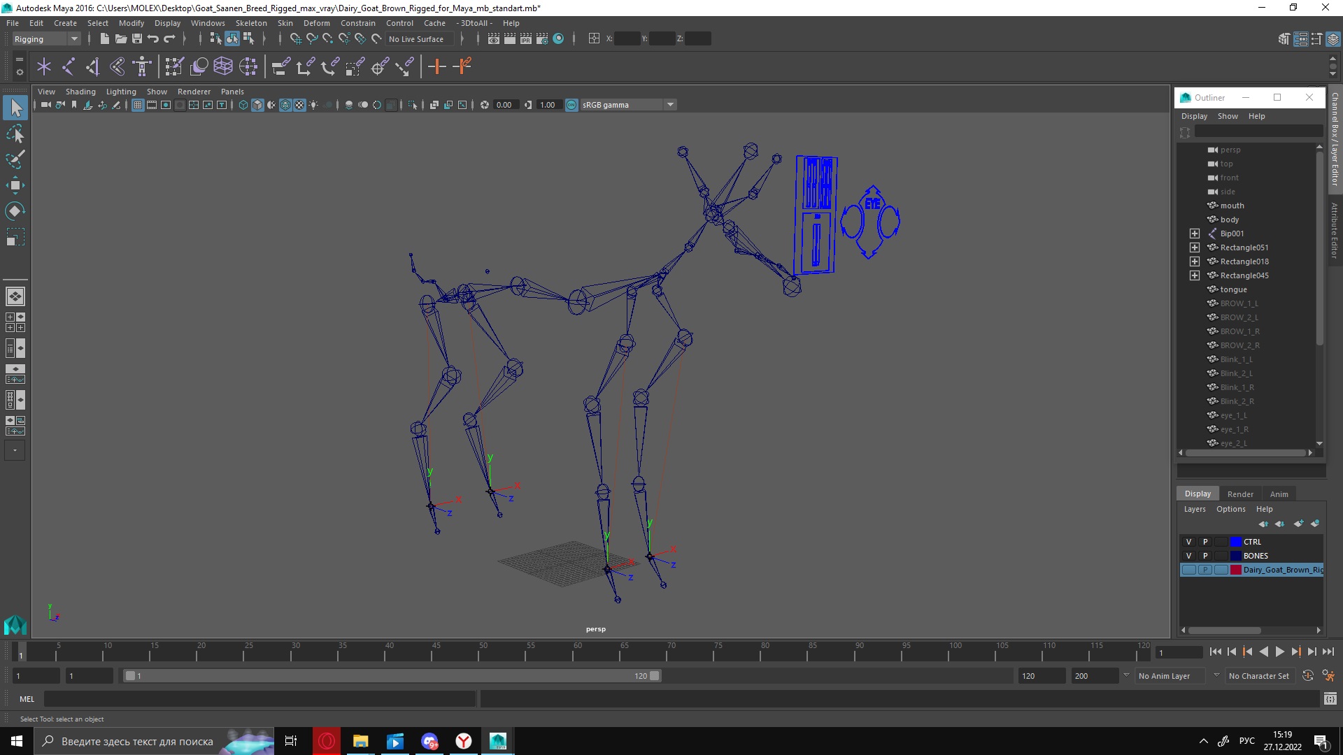 3D Goat Saanen Breed Rigged for Maya model