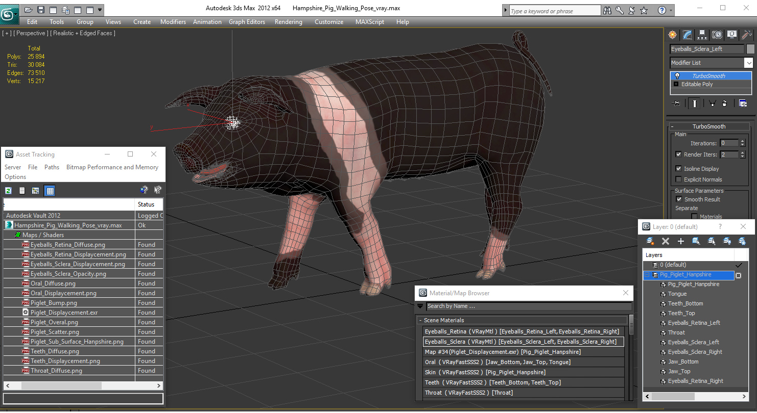 3D Hampshire Pig Piglet Walking Pose model