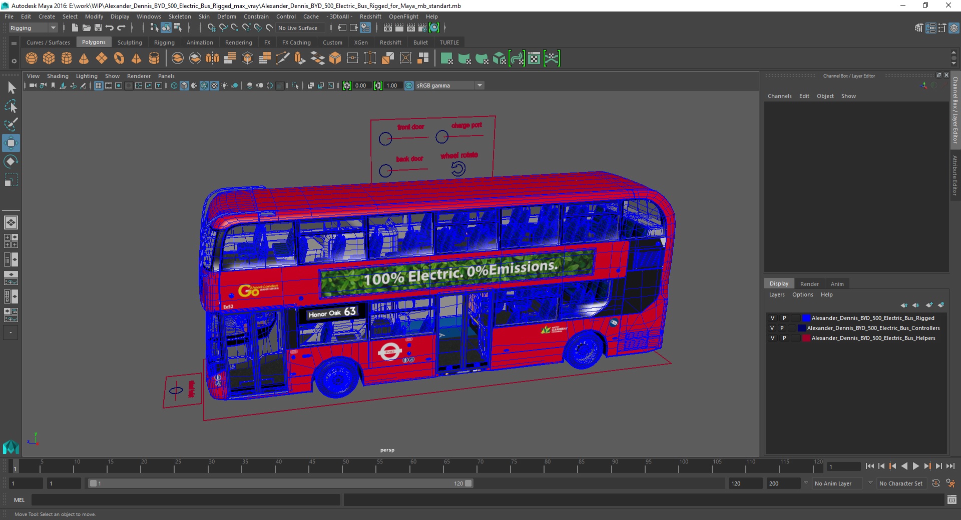 3D Alexander Dennis BYD 500 Electric Bus Rigged for Maya model