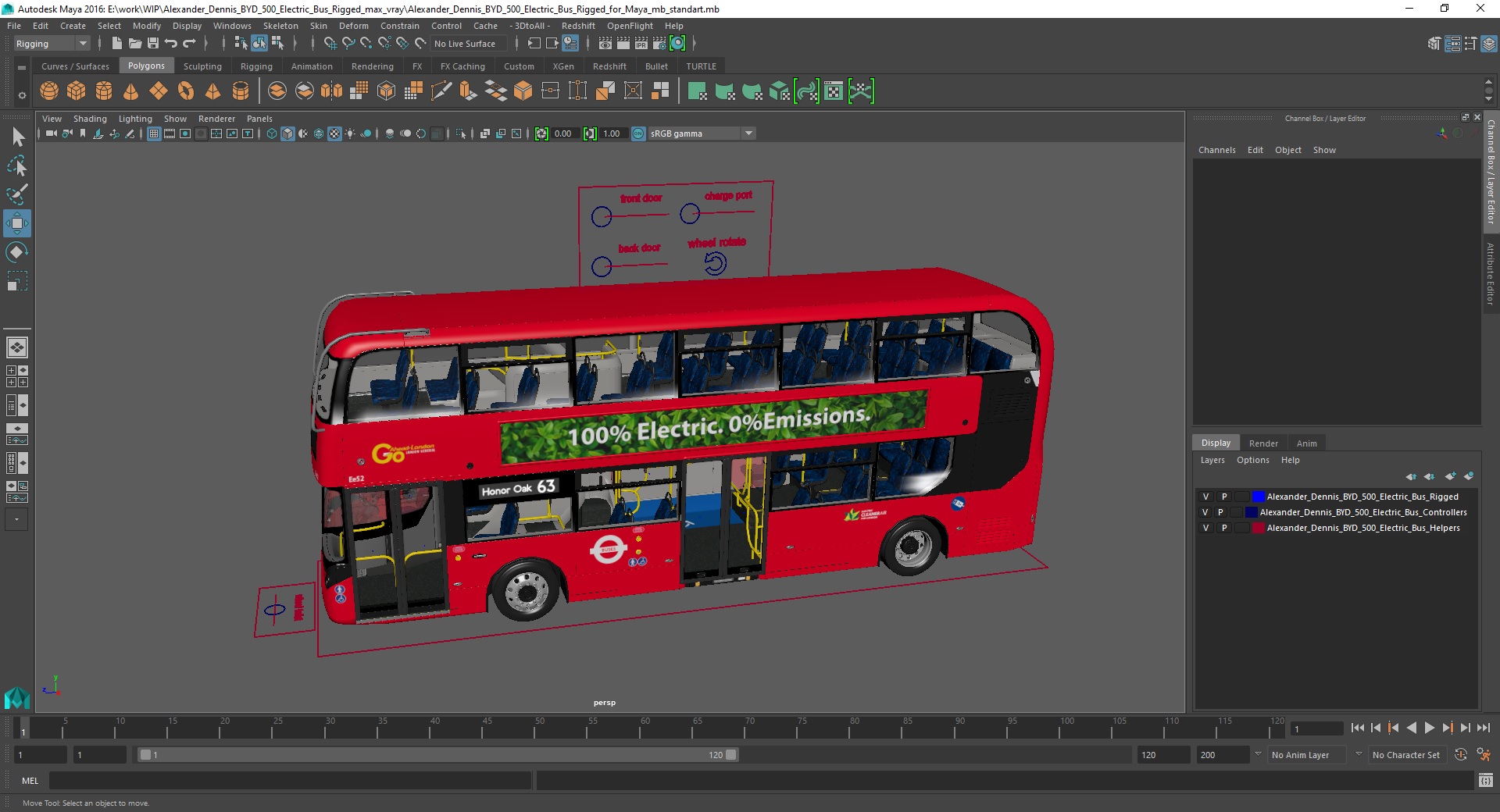 3D Alexander Dennis BYD 500 Electric Bus Rigged for Maya model