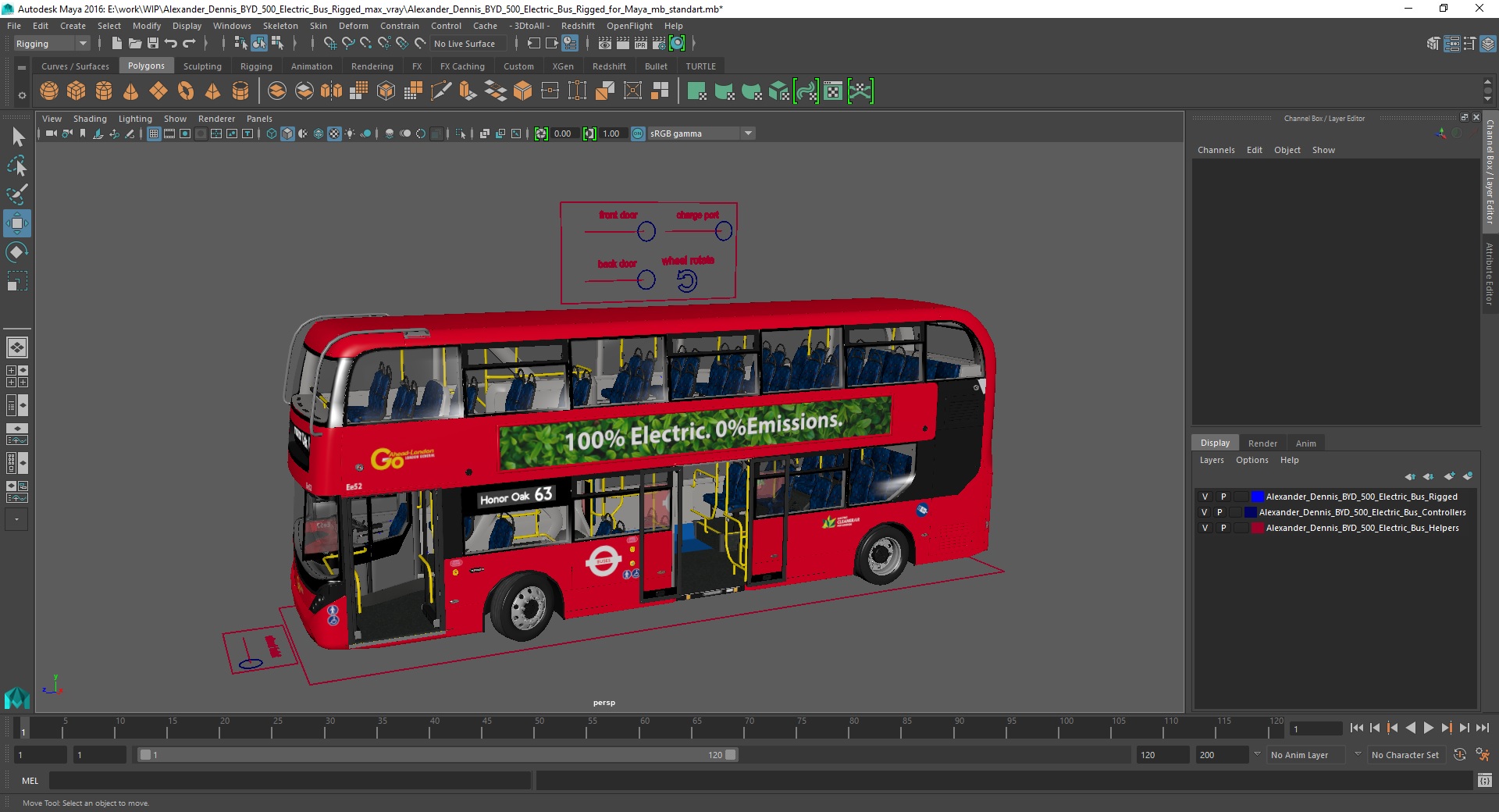 3D Alexander Dennis BYD 500 Electric Bus Rigged for Maya model