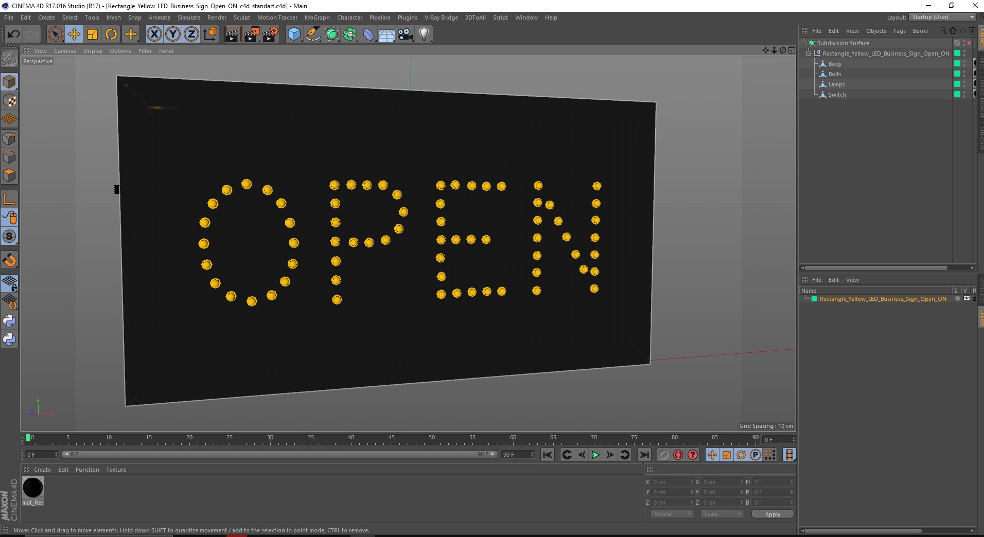 Rectangle Yellow LED Business Sign Open ON 3D
