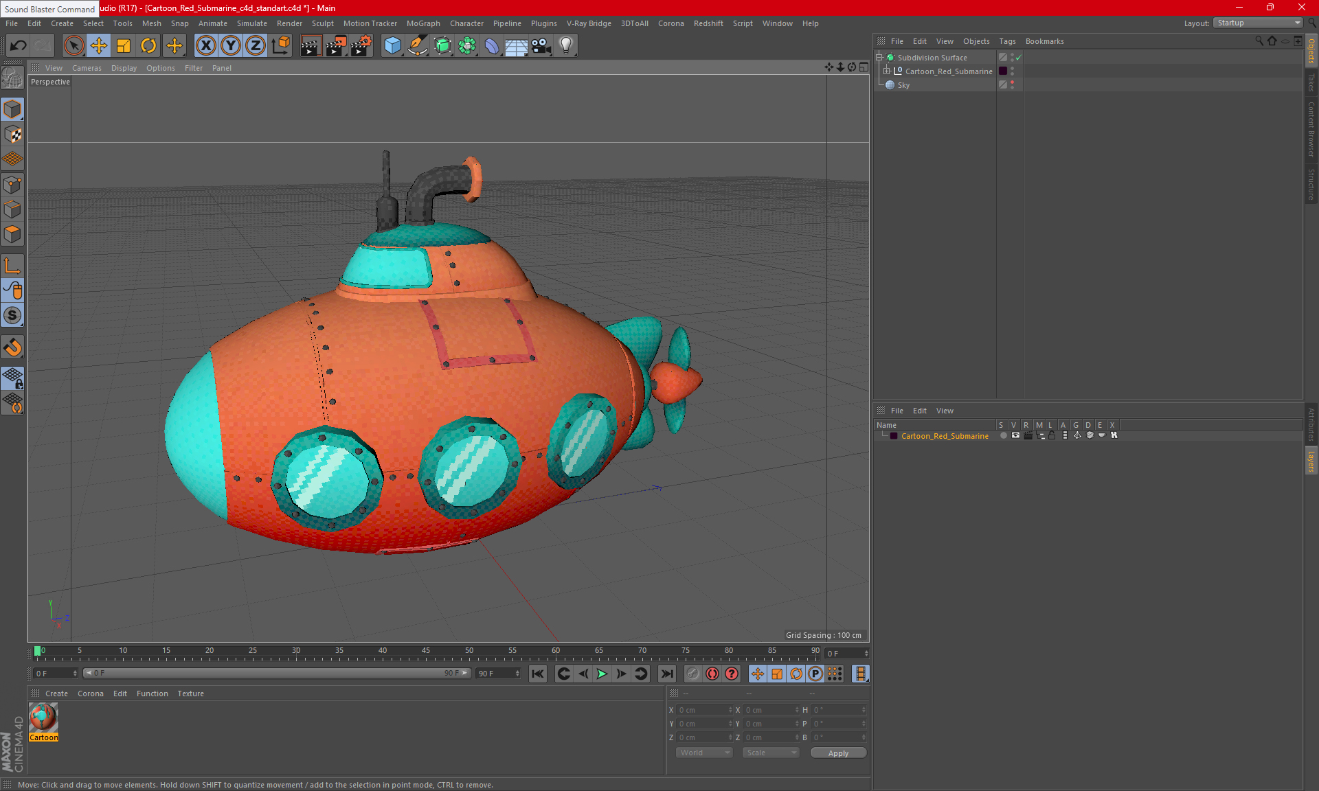 3D Cartoon Red Submarine