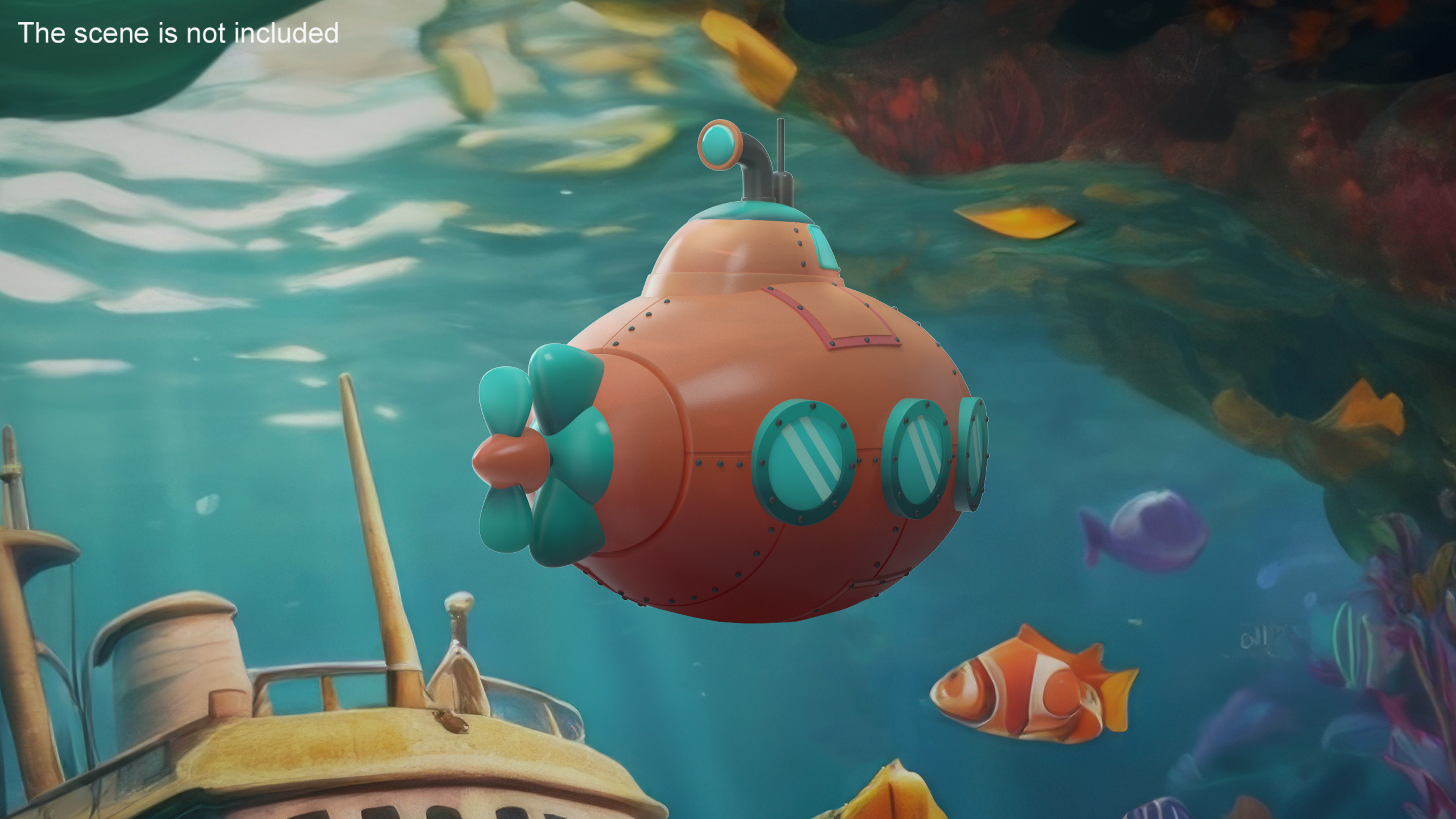 3D Cartoon Red Submarine