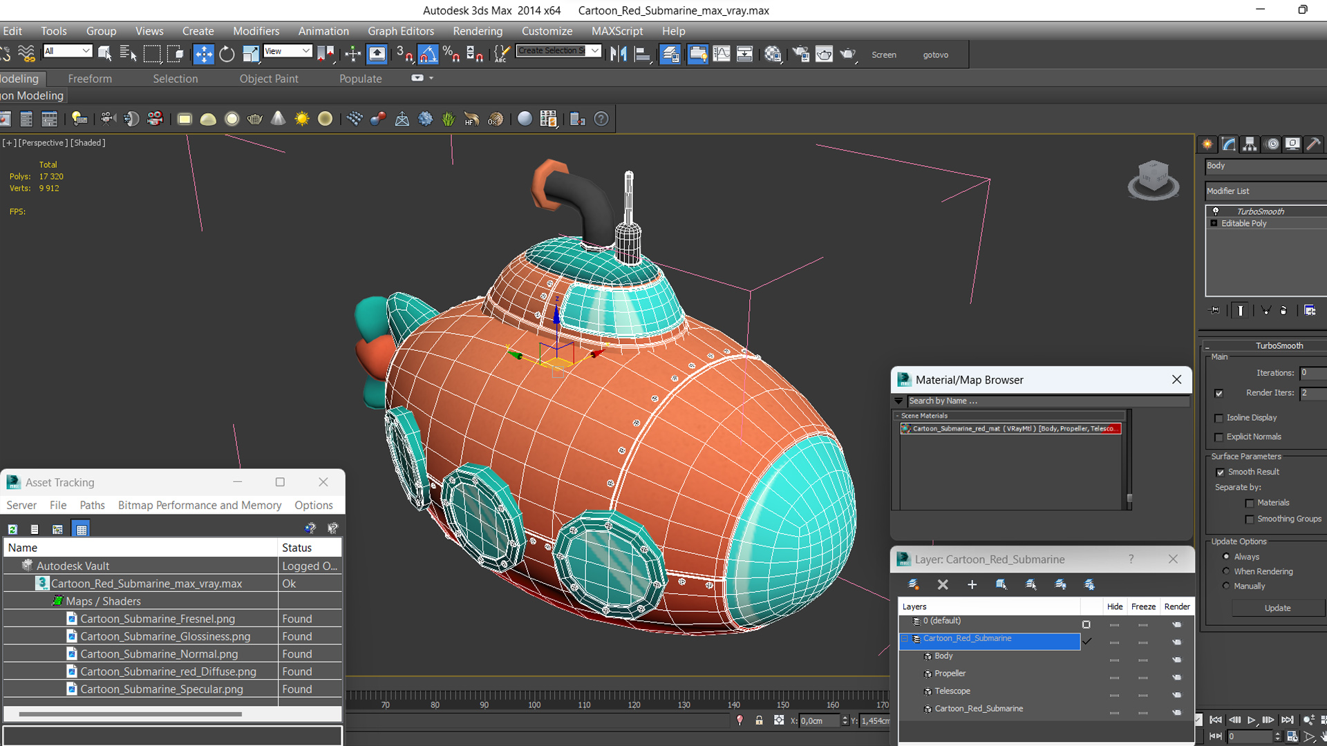 3D Cartoon Red Submarine