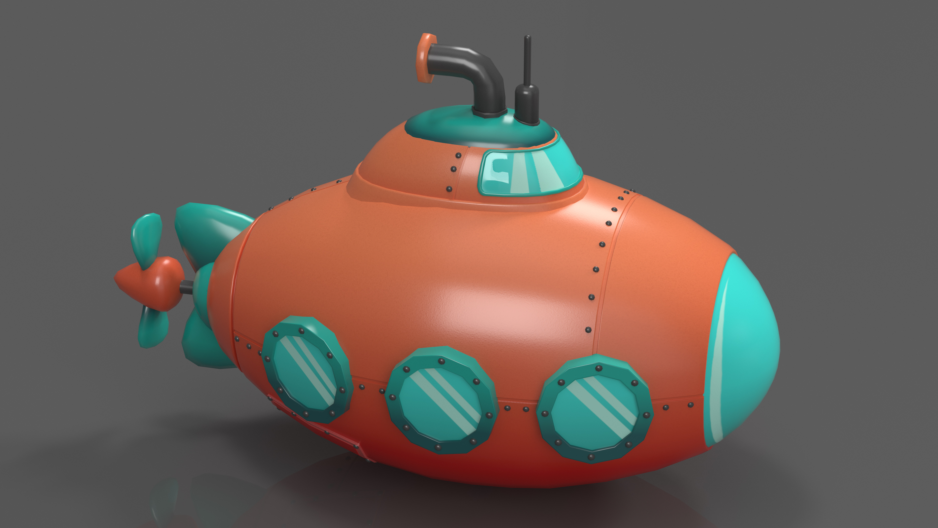 3D Cartoon Red Submarine