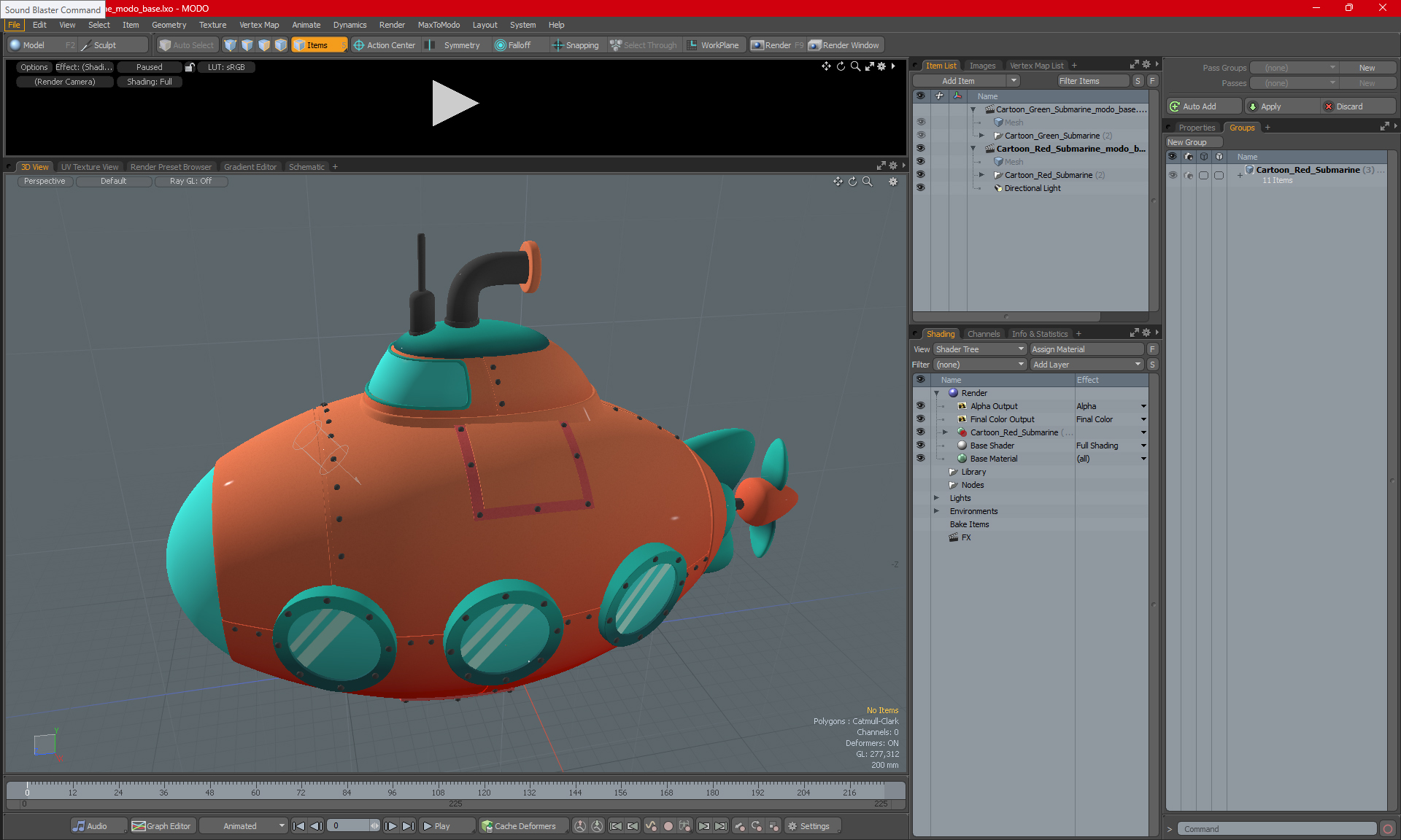 3D Cartoon Red Submarine