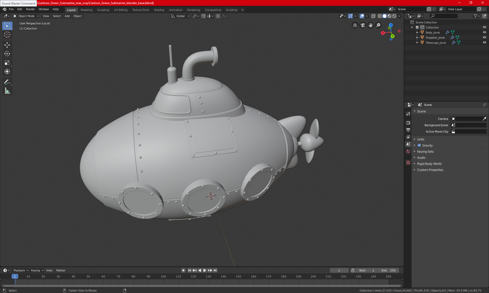 3D Cartoon Red Submarine