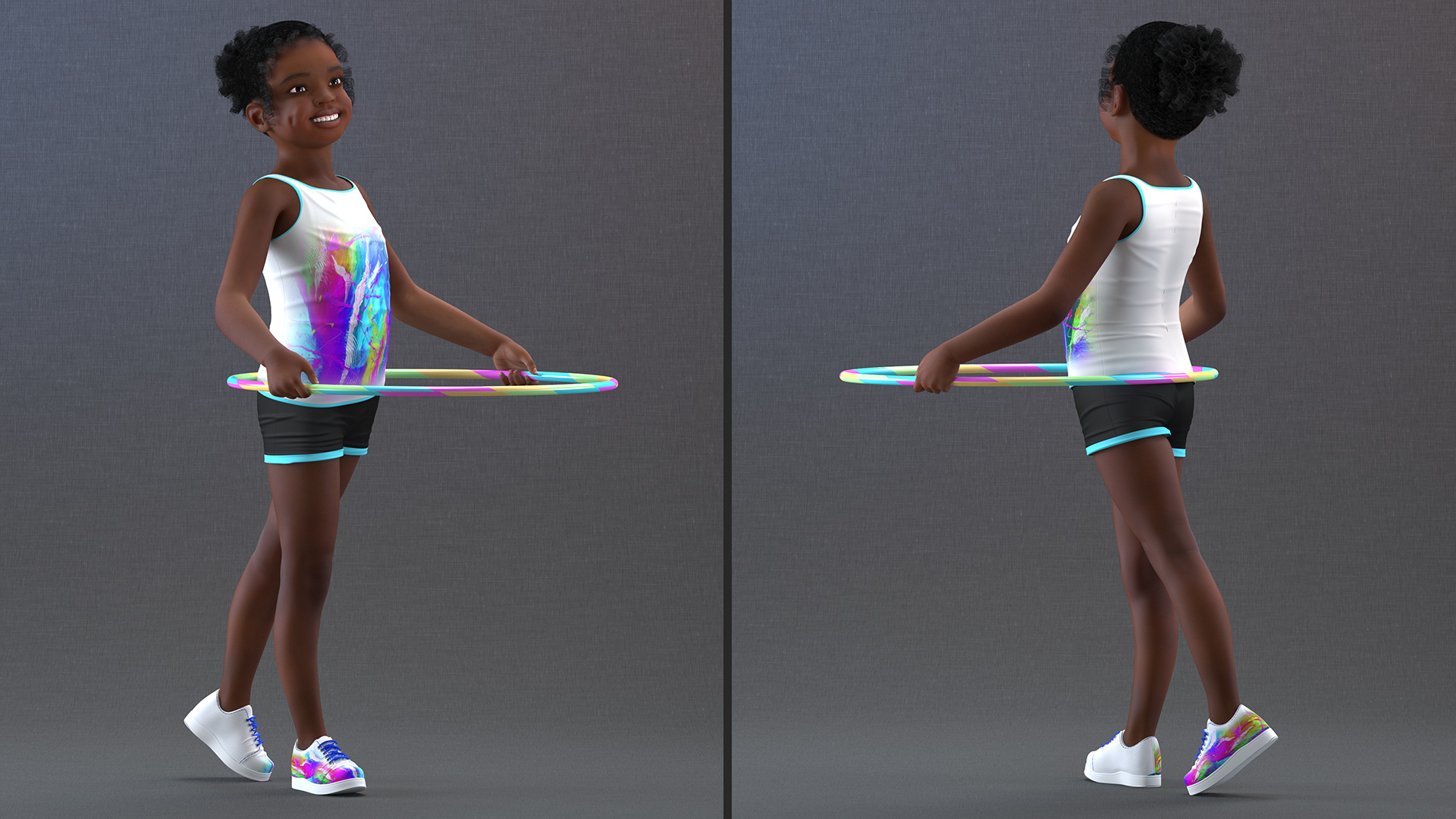 3D Black Girl Child Sporty Style with Hoop Rigged