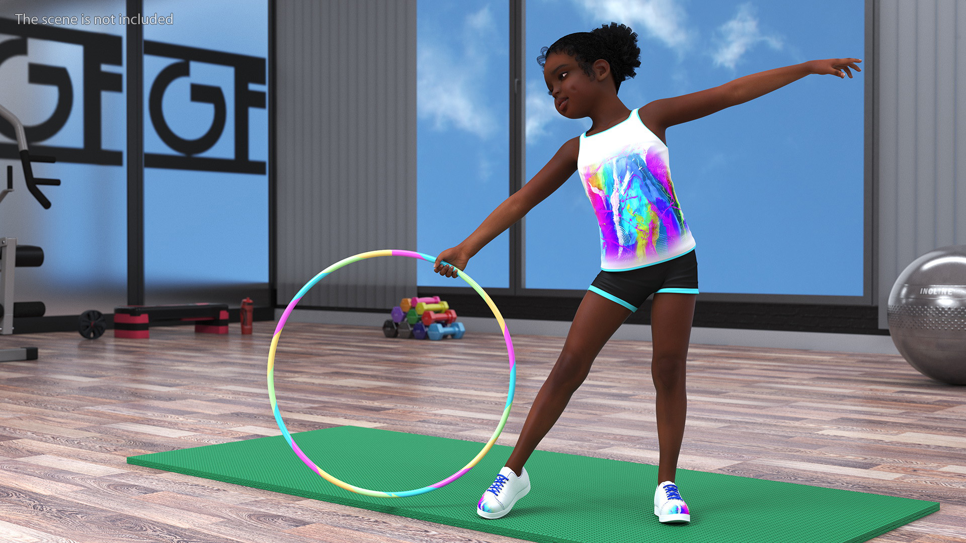 3D Black Girl Child Sporty Style with Hoop Rigged