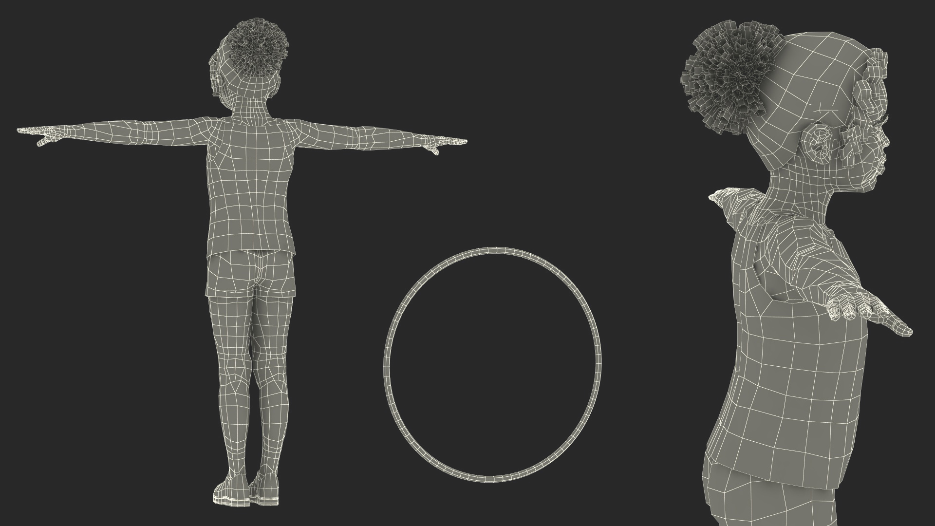3D Black Girl Child Sporty Style with Hoop Rigged