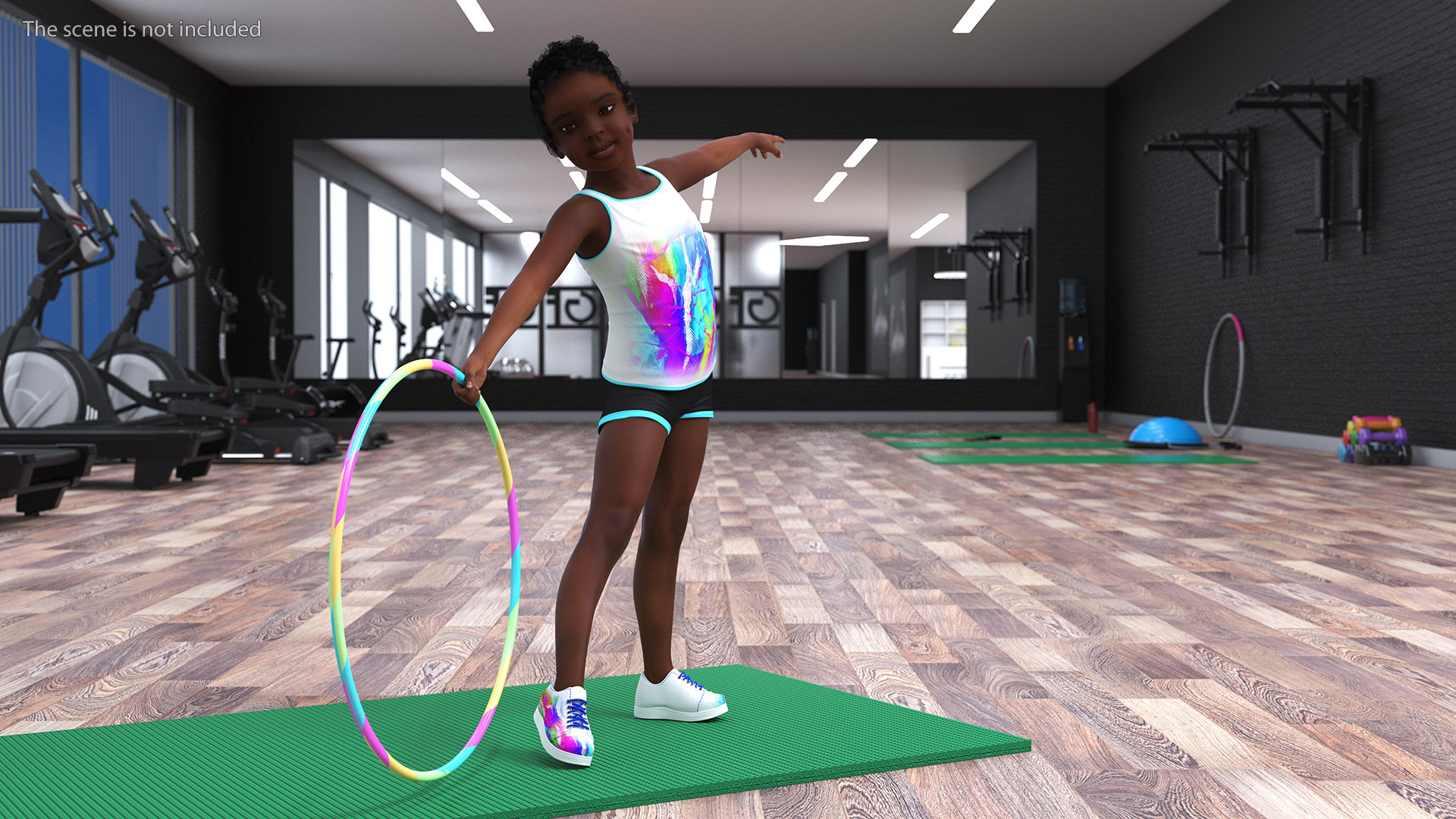 3D Black Girl Child Sporty Style with Hoop Rigged