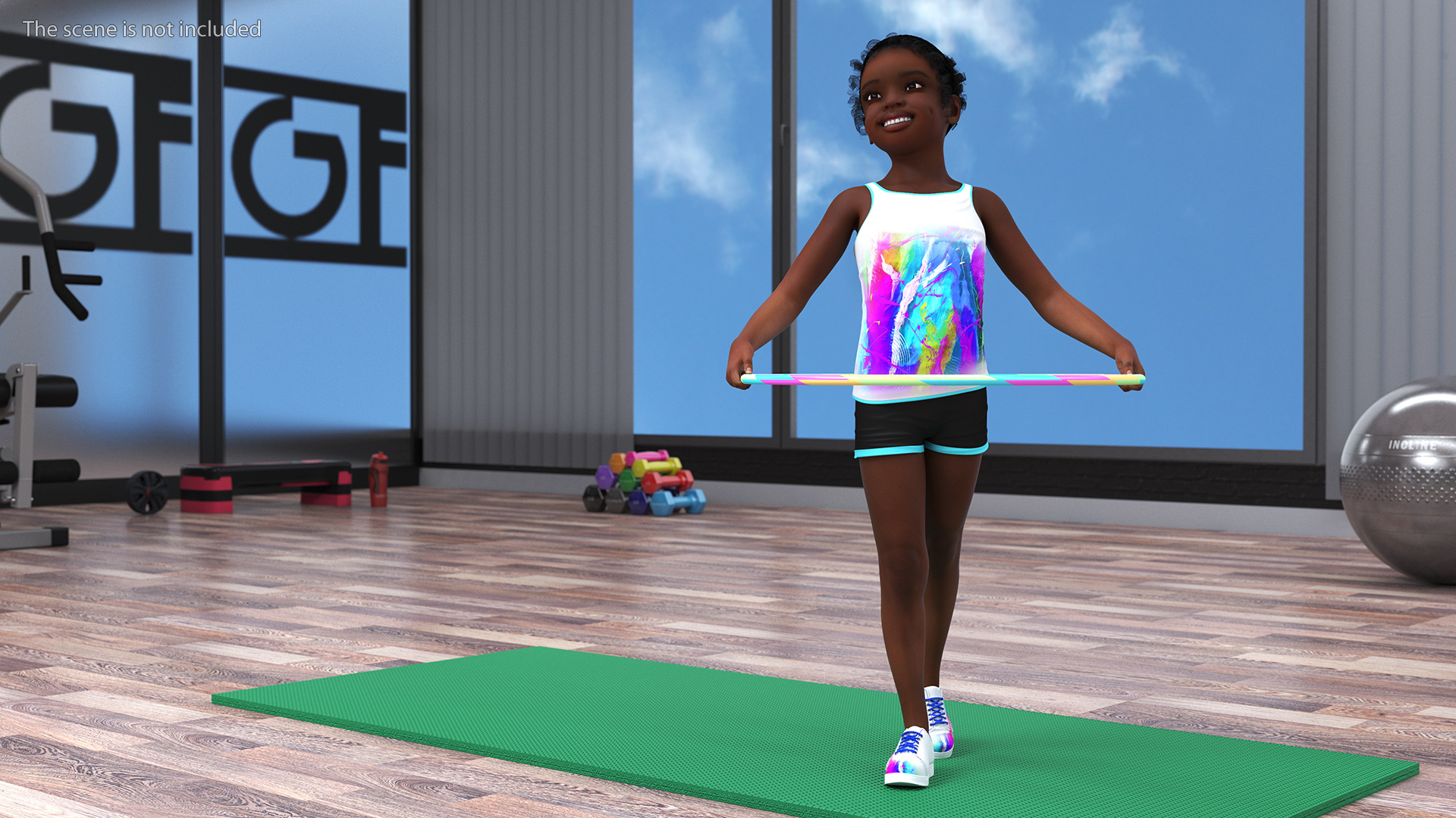 3D Black Girl Child Sporty Style with Hoop Rigged