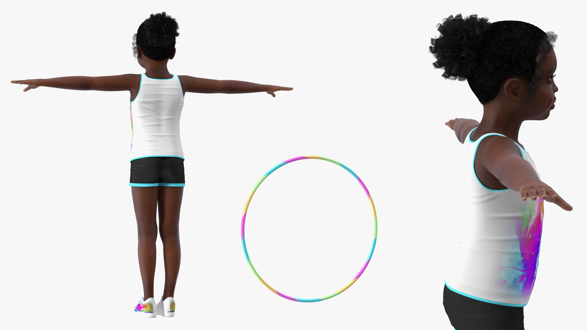 3D Black Girl Child Sporty Style with Hoop Rigged