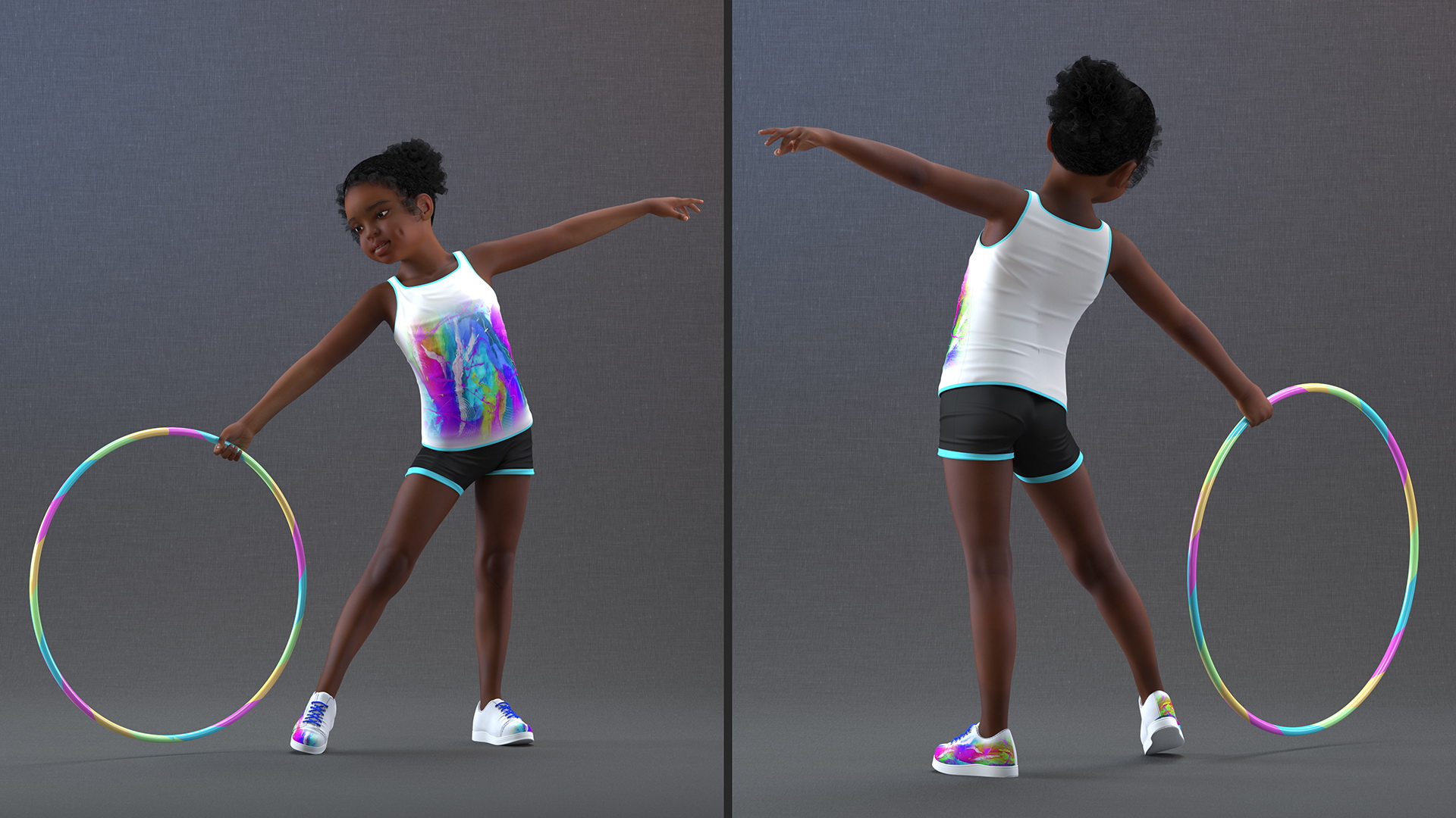 3D Black Girl Child Sporty Style with Hoop Rigged