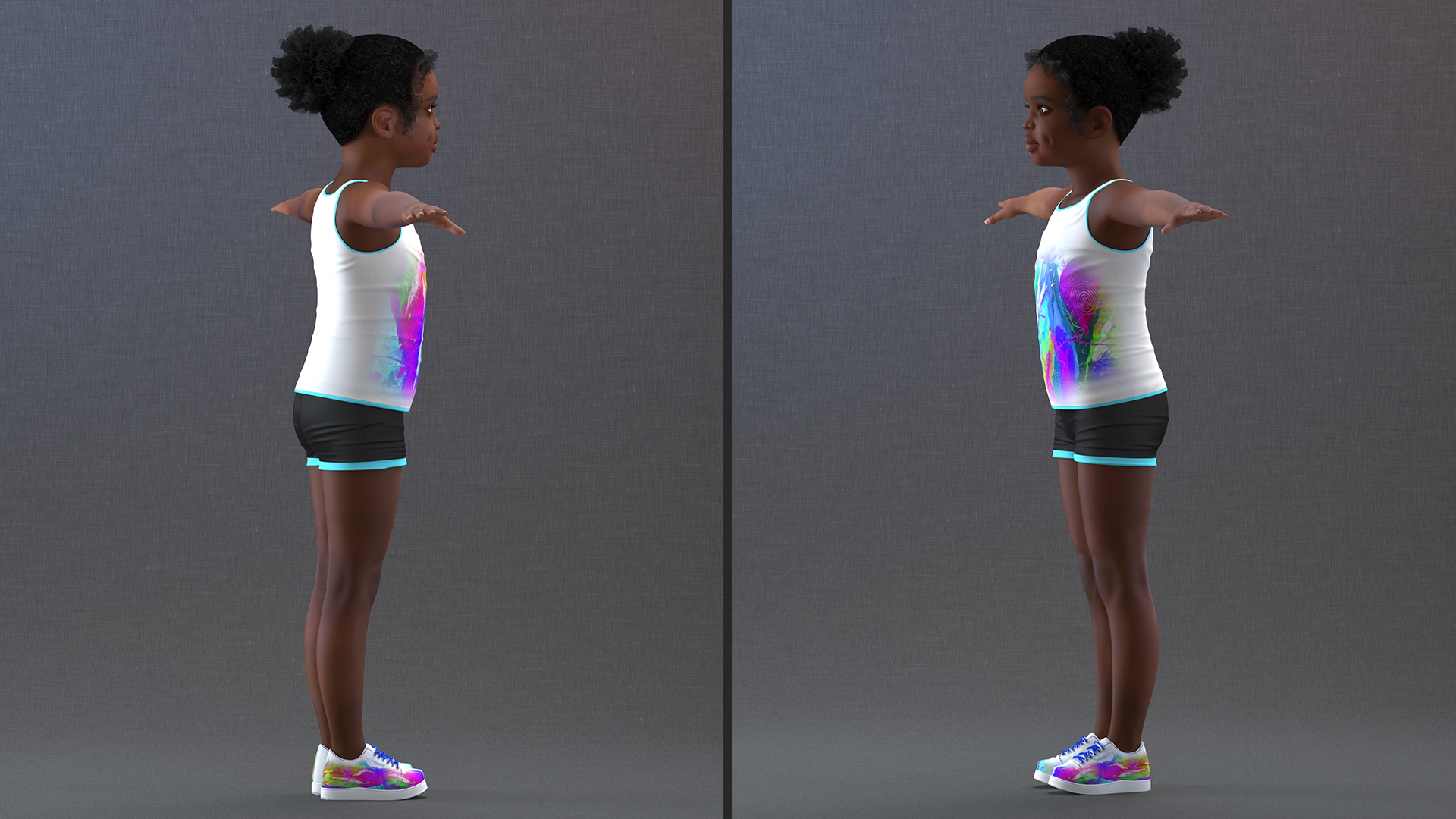 3D Black Girl Child Sporty Style with Hoop Rigged