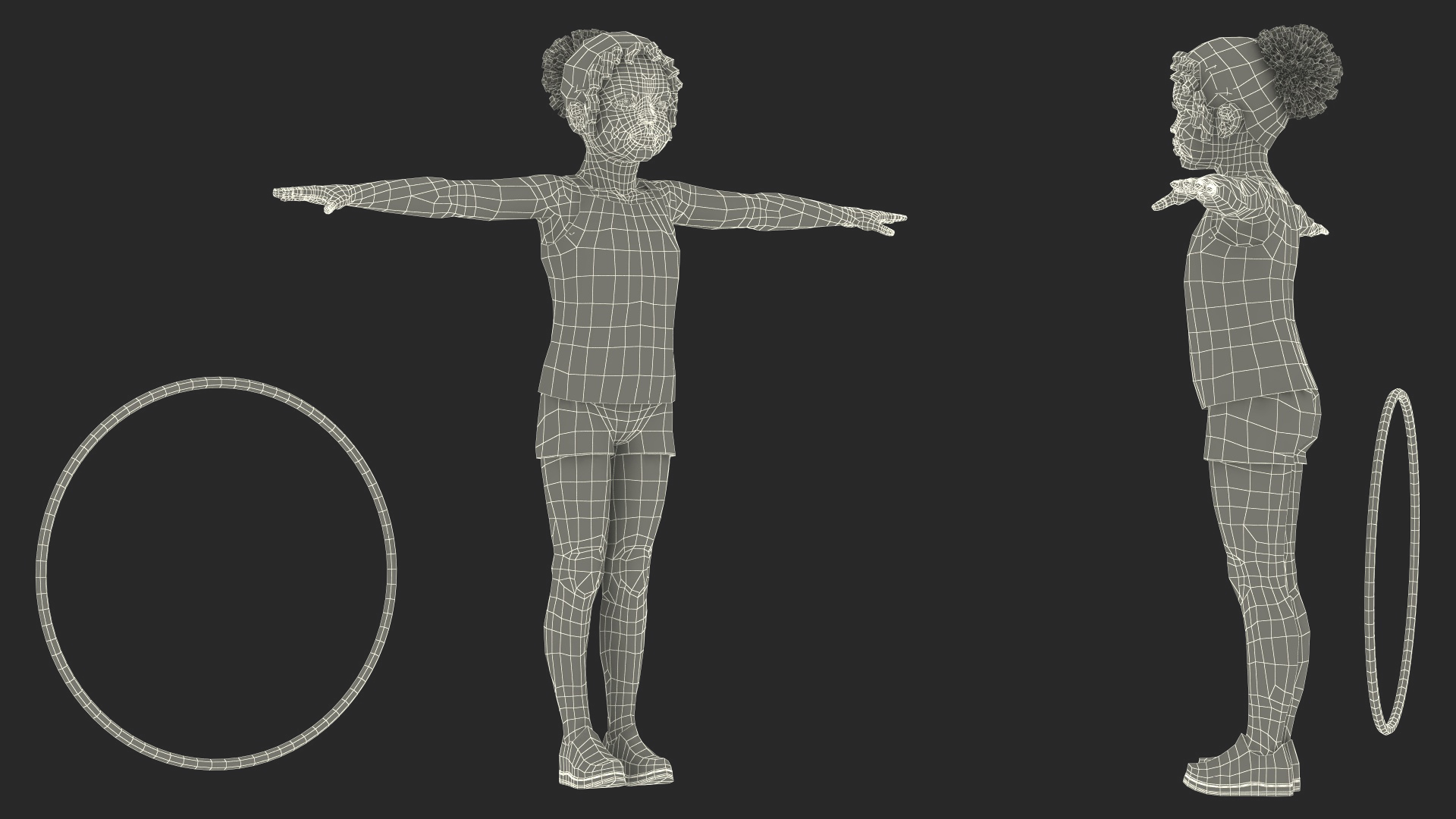 3D Black Girl Child Sporty Style with Hoop Rigged
