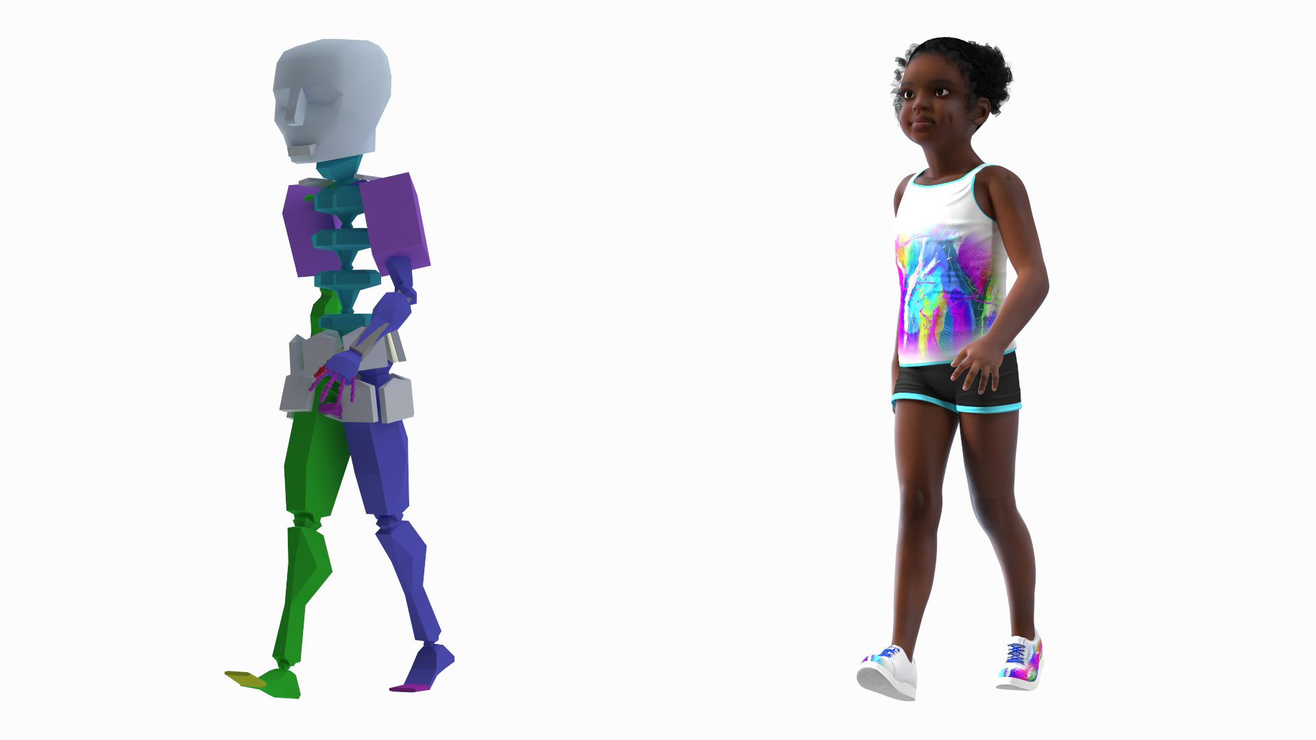 3D Black Girl Child Sporty Style with Hoop Rigged