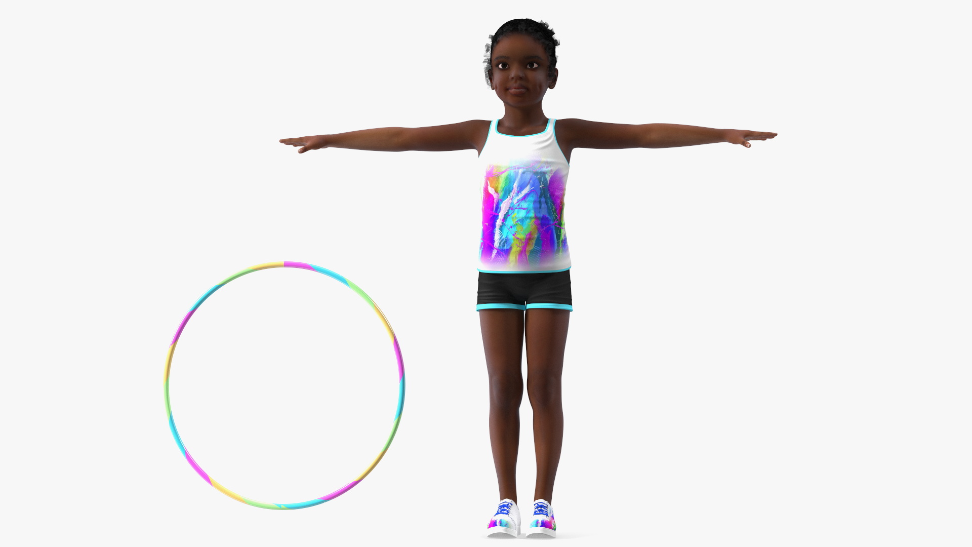 3D Black Girl Child Sporty Style with Hoop Rigged