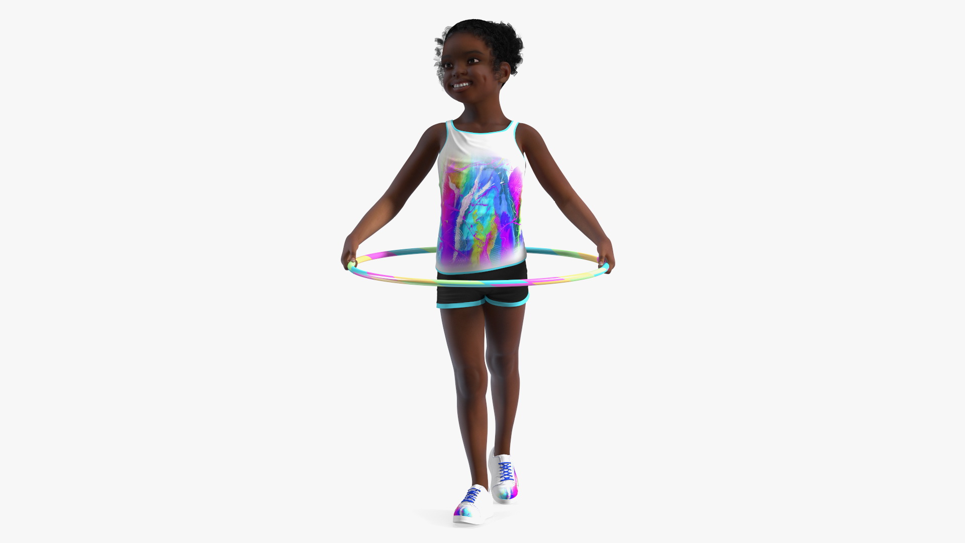 3D Black Girl Child Sporty Style with Hoop Rigged