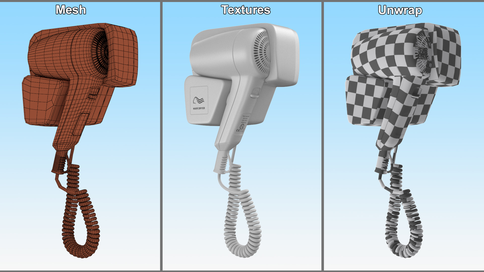 3D Wall Mounted Hair Dryer model