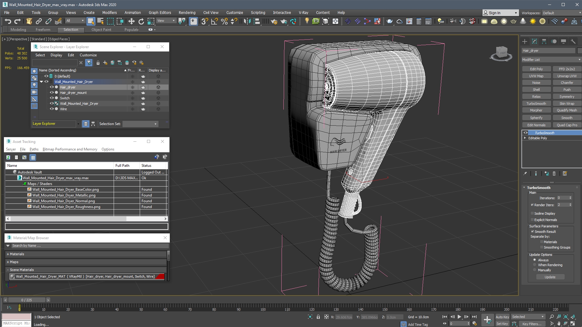 3D Wall Mounted Hair Dryer model