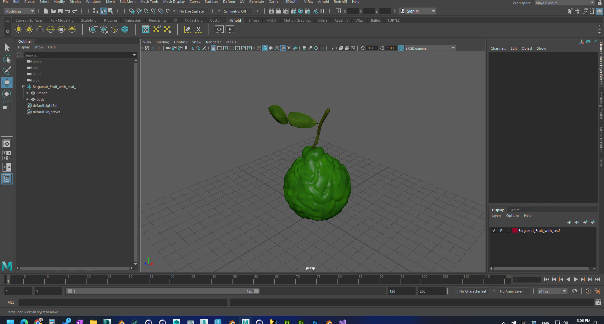 Bergamot Fruit with Leaf 3D model