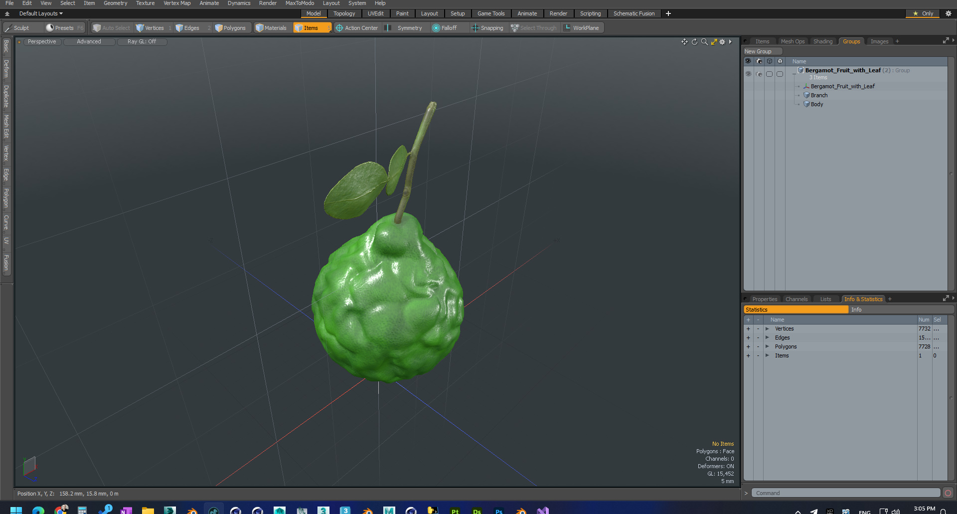 Bergamot Fruit with Leaf 3D model