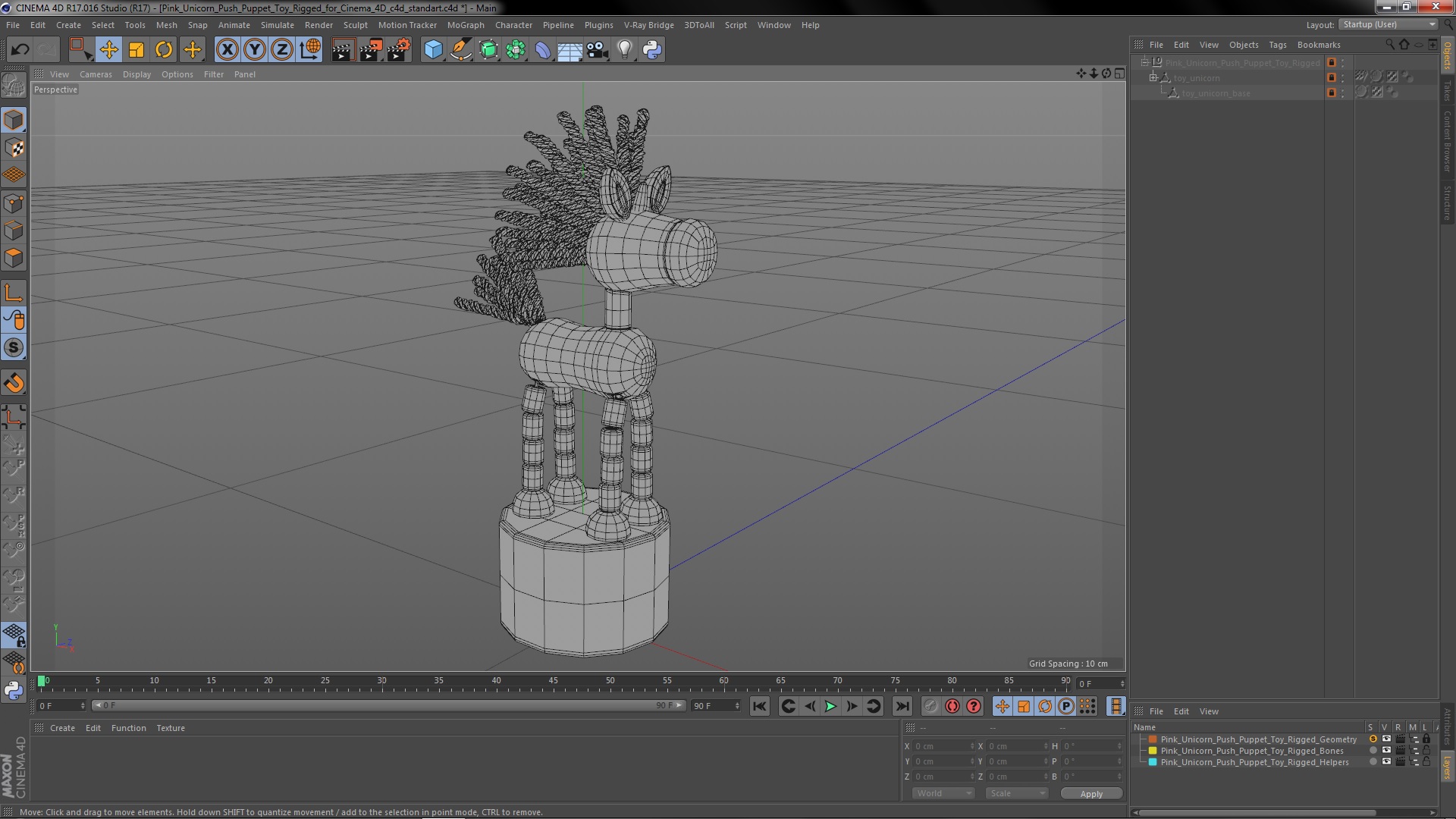 Pink Unicorn Push Puppet Toy Rigged for Cinema 4D 3D model