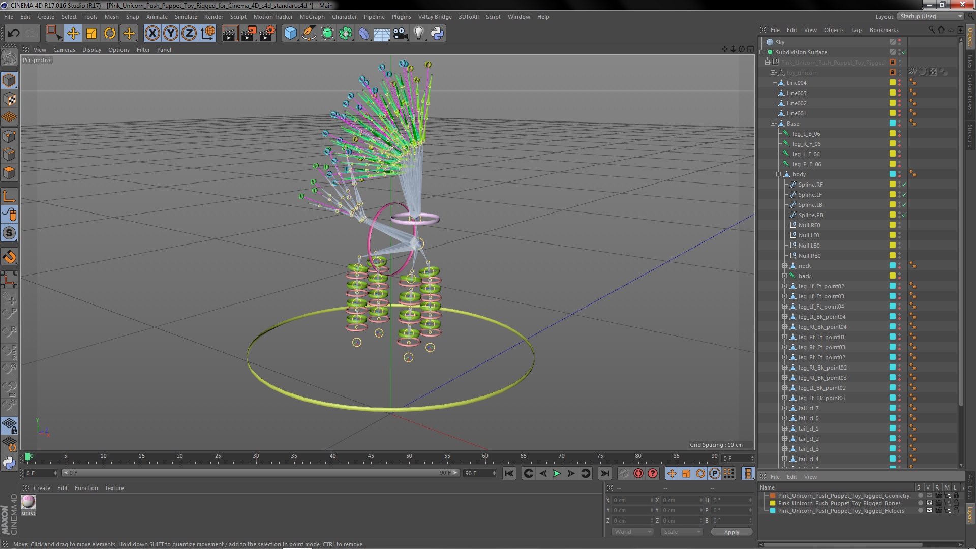 Pink Unicorn Push Puppet Toy Rigged for Cinema 4D 3D model