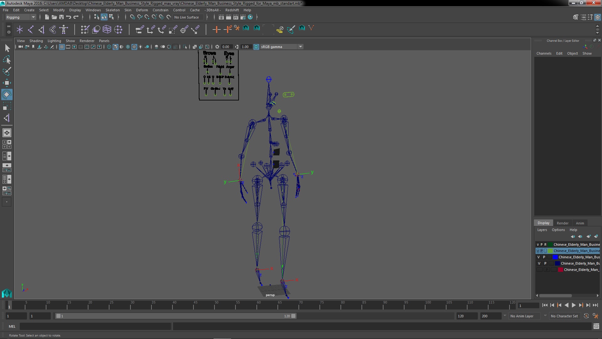 3D model Chinese Elderly Man Business Style Rigged for Maya
