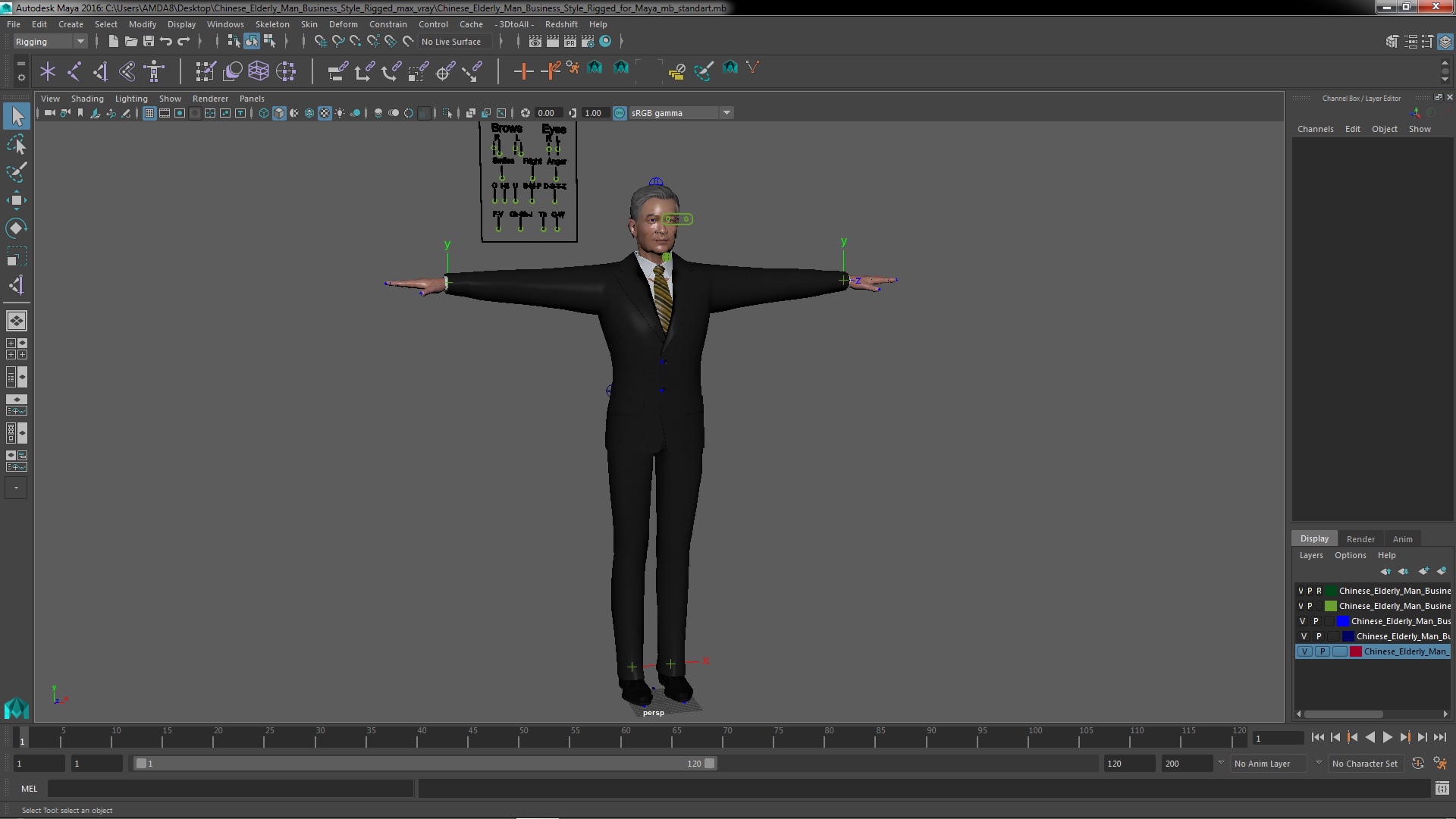3D model Chinese Elderly Man Business Style Rigged for Maya