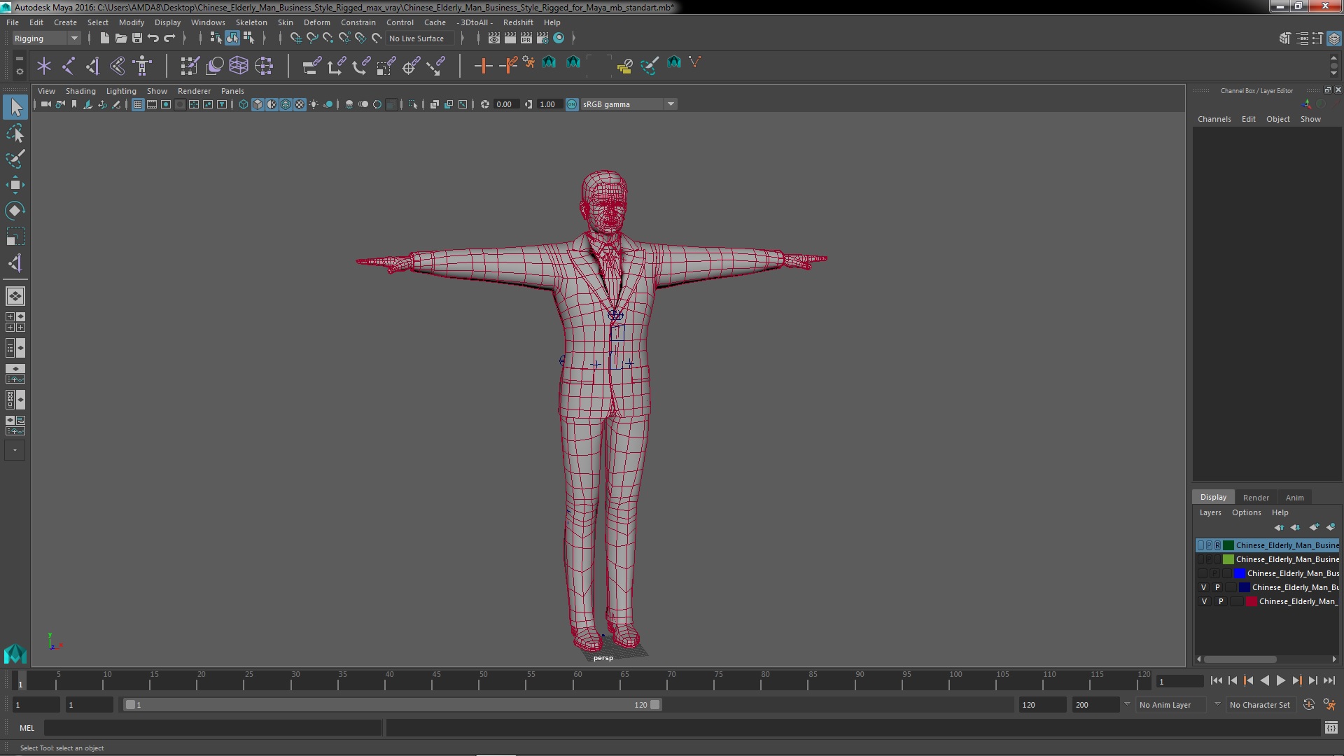 3D model Chinese Elderly Man Business Style Rigged for Maya