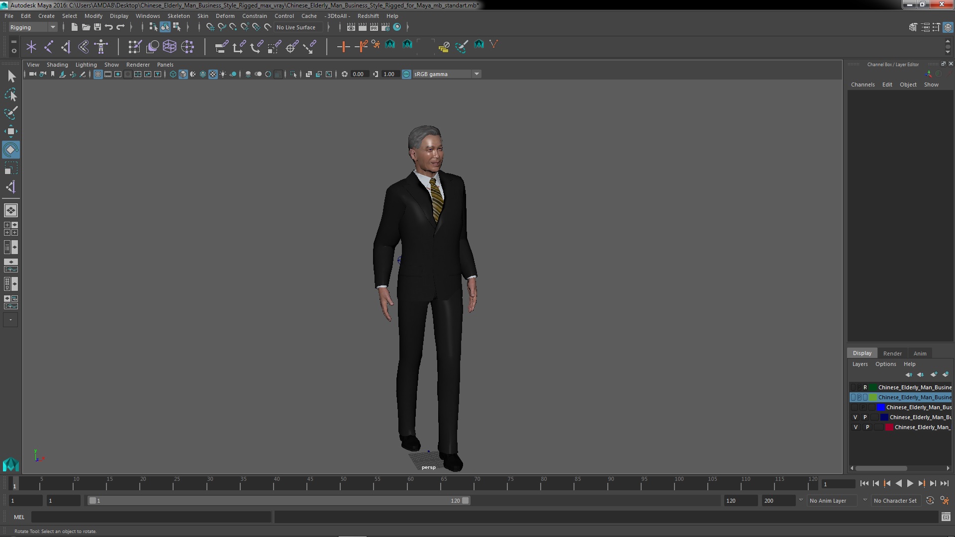 3D model Chinese Elderly Man Business Style Rigged for Maya