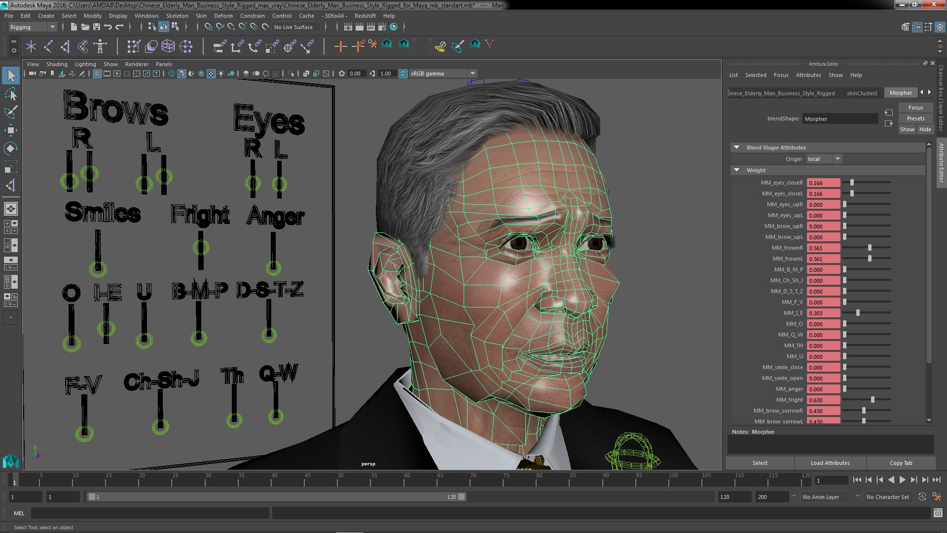 3D model Chinese Elderly Man Business Style Rigged for Maya