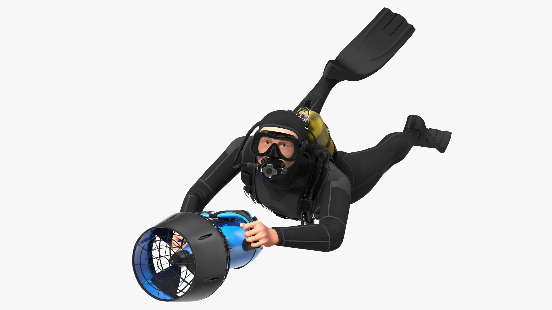 3D Diver with Sea Scooter Propulsion Vehicle