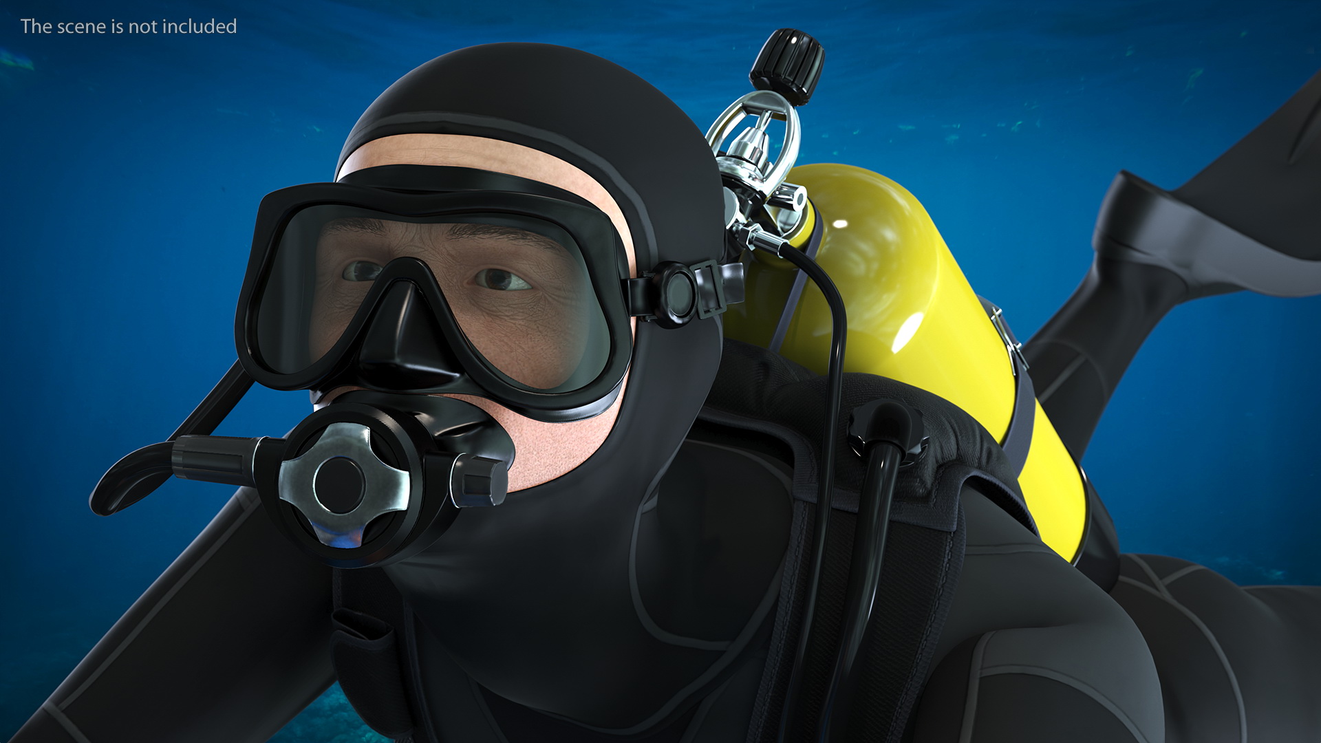 3D Diver with Sea Scooter Propulsion Vehicle