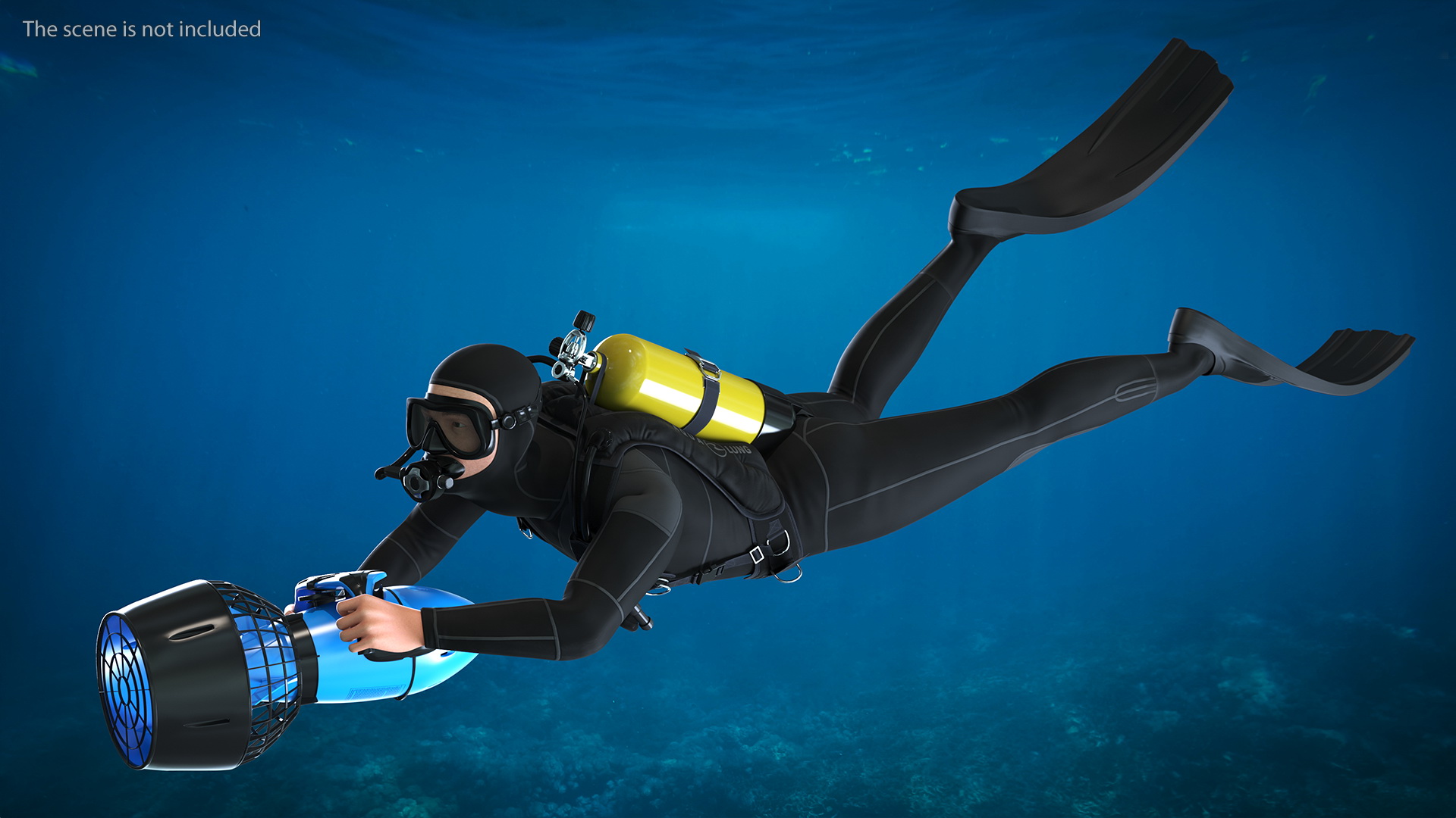 3D Diver with Sea Scooter Propulsion Vehicle