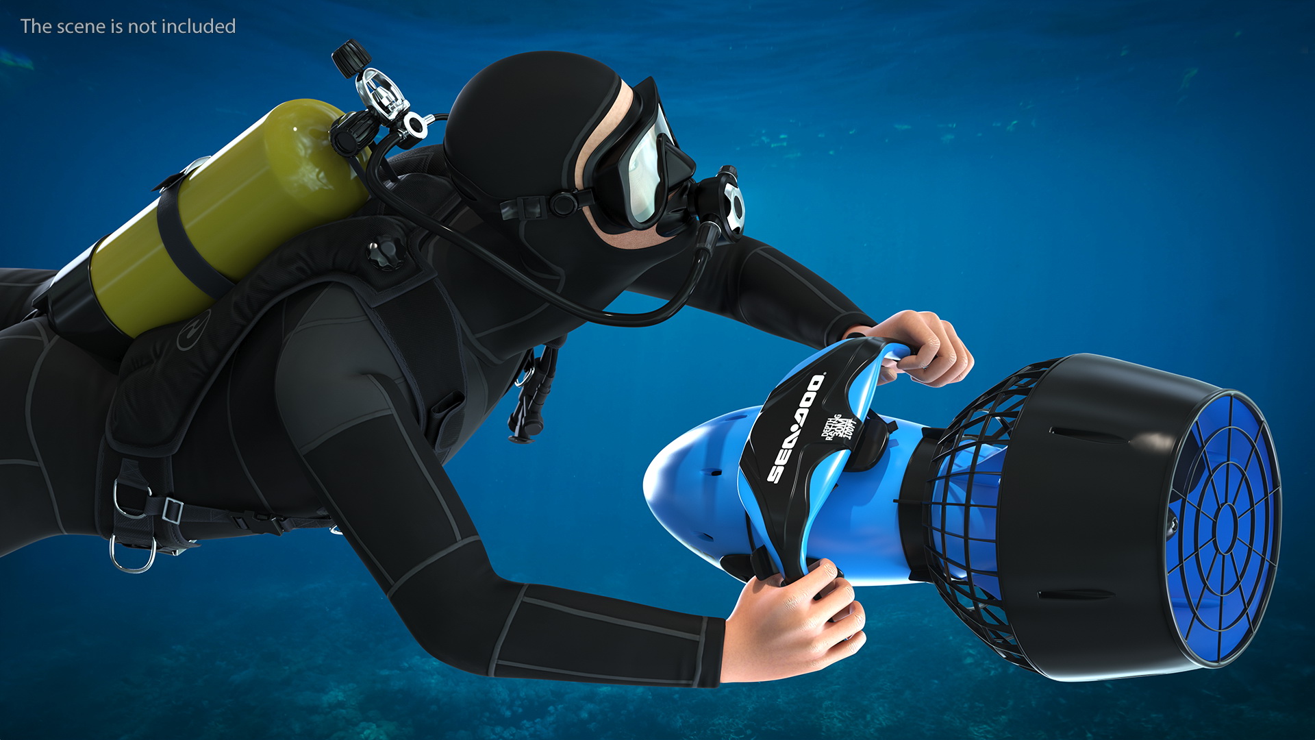 3D Diver with Sea Scooter Propulsion Vehicle