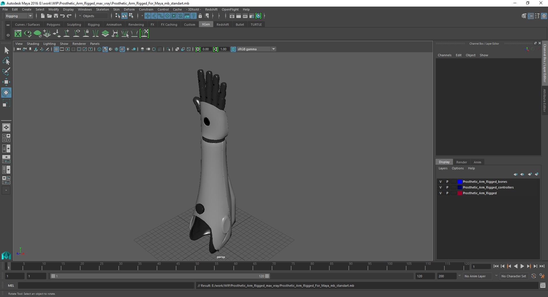 3D model Prosthetic Arm Rigged for Maya