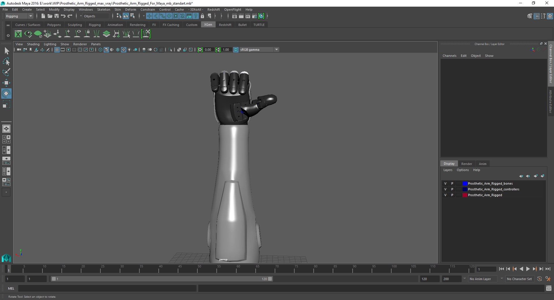 3D model Prosthetic Arm Rigged for Maya