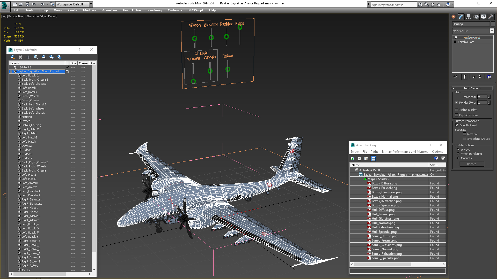 Baykar Bayraktar Akinci Rigged for Cinema 4D 3D model