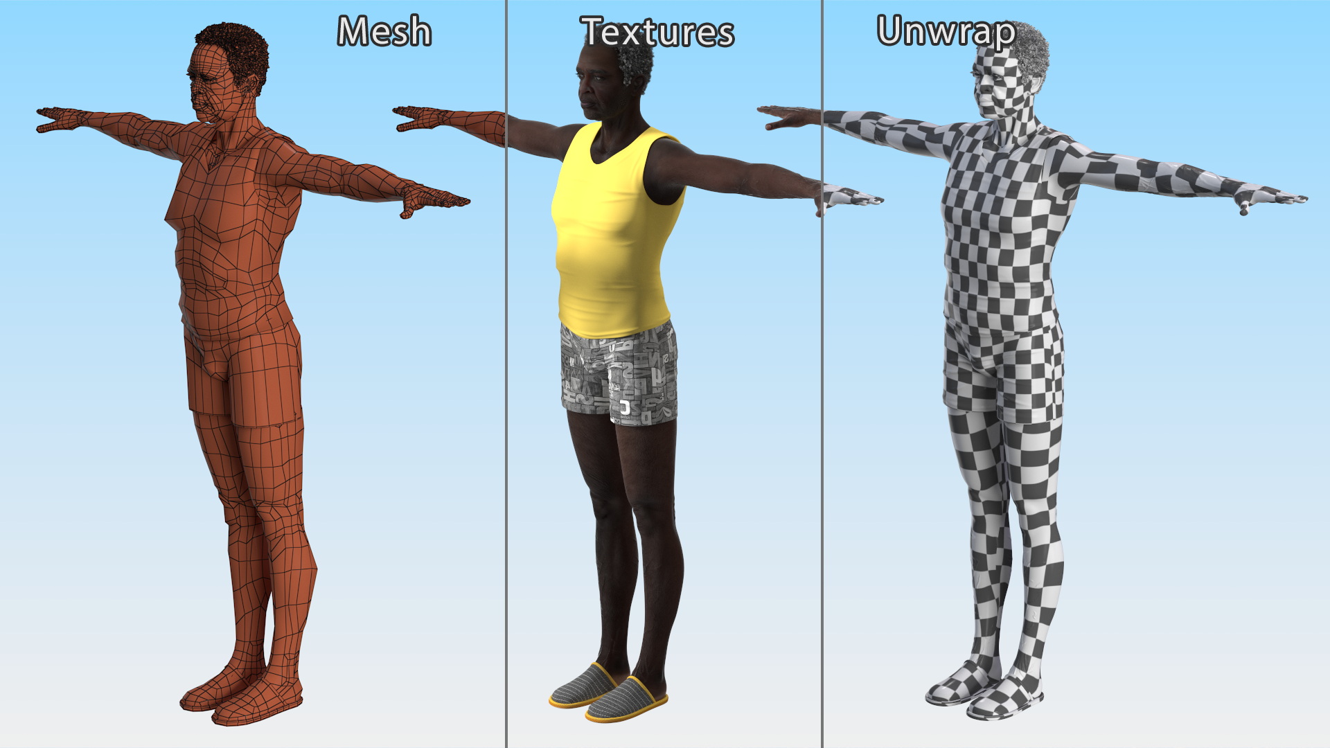 3D Afro American Grandpa Wearing Pajamas Rigged for Maya model