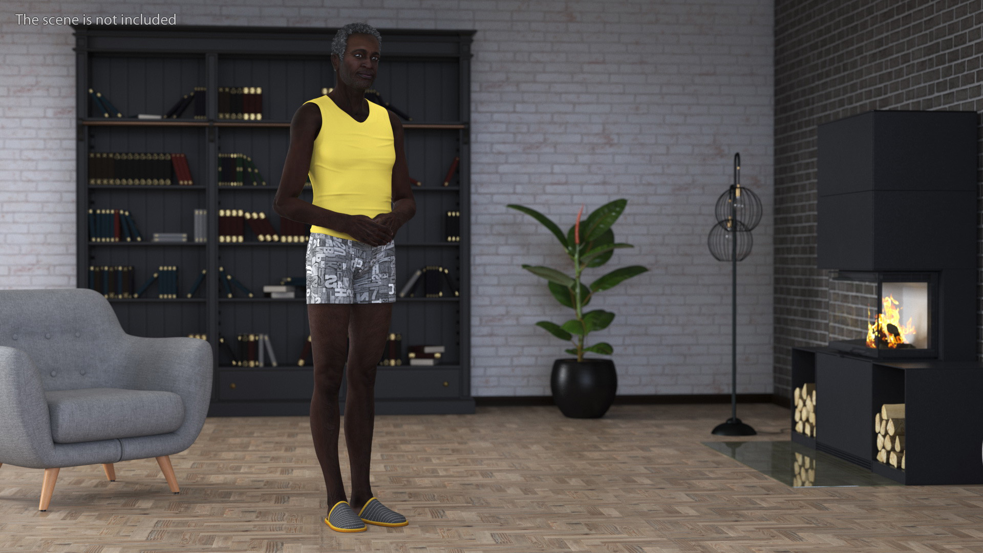 3D Afro American Grandpa Wearing Pajamas Rigged for Maya model