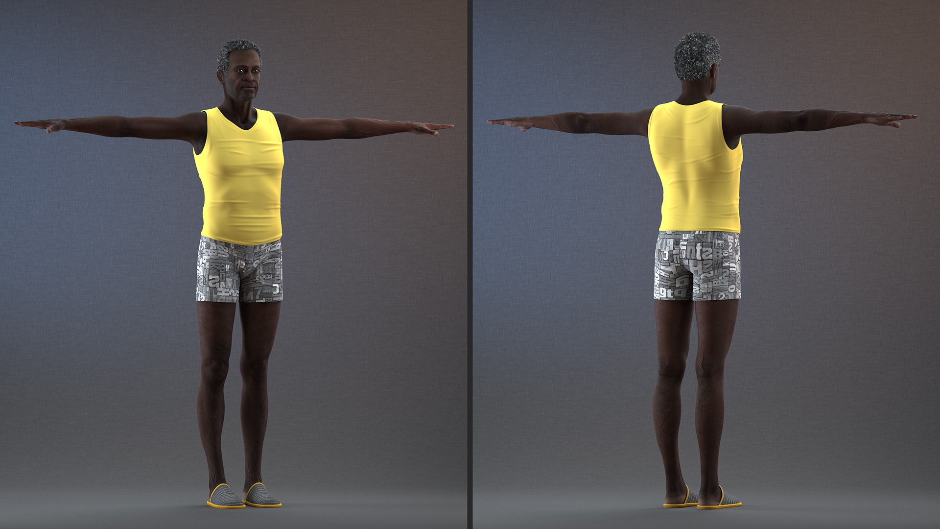 3D Afro American Grandpa Wearing Pajamas Rigged for Maya model