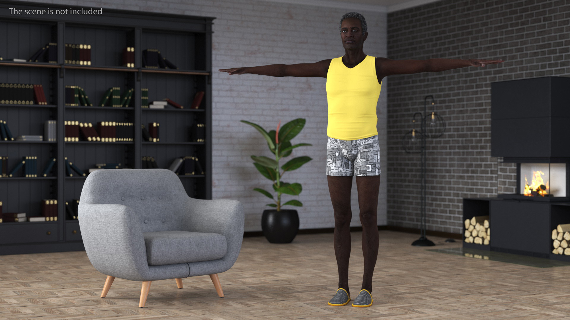 3D Afro American Grandpa Wearing Pajamas Rigged for Maya model