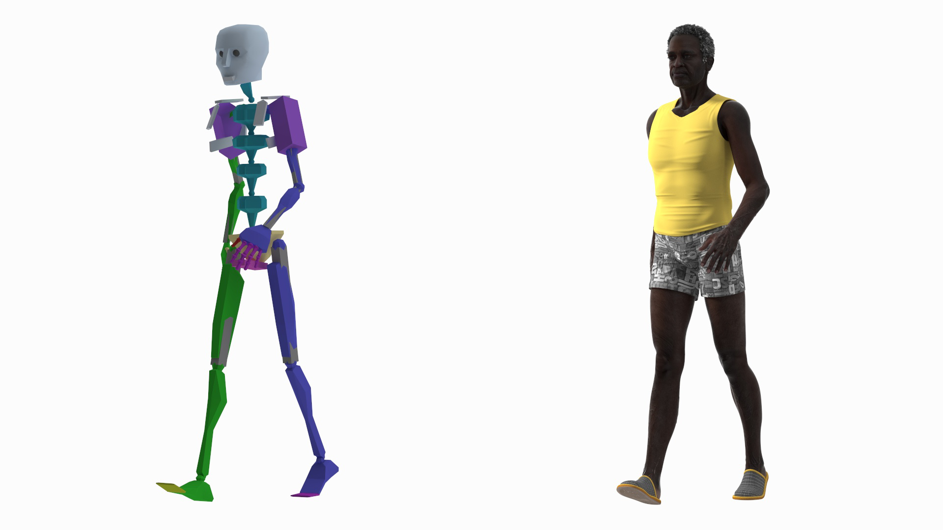 3D Afro American Grandpa Wearing Pajamas Rigged for Maya model