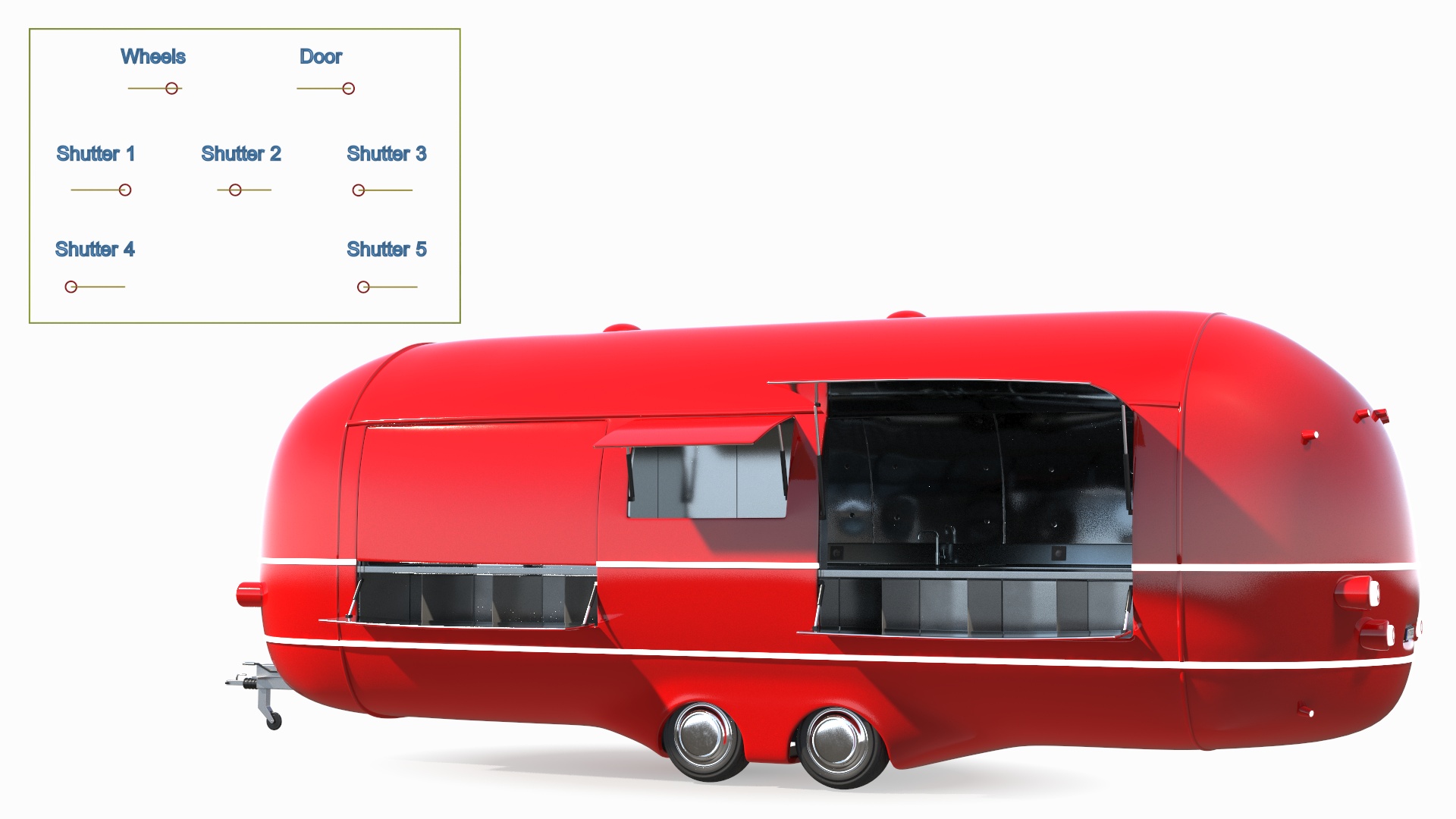 3D Street Food Truck Red Rigged model